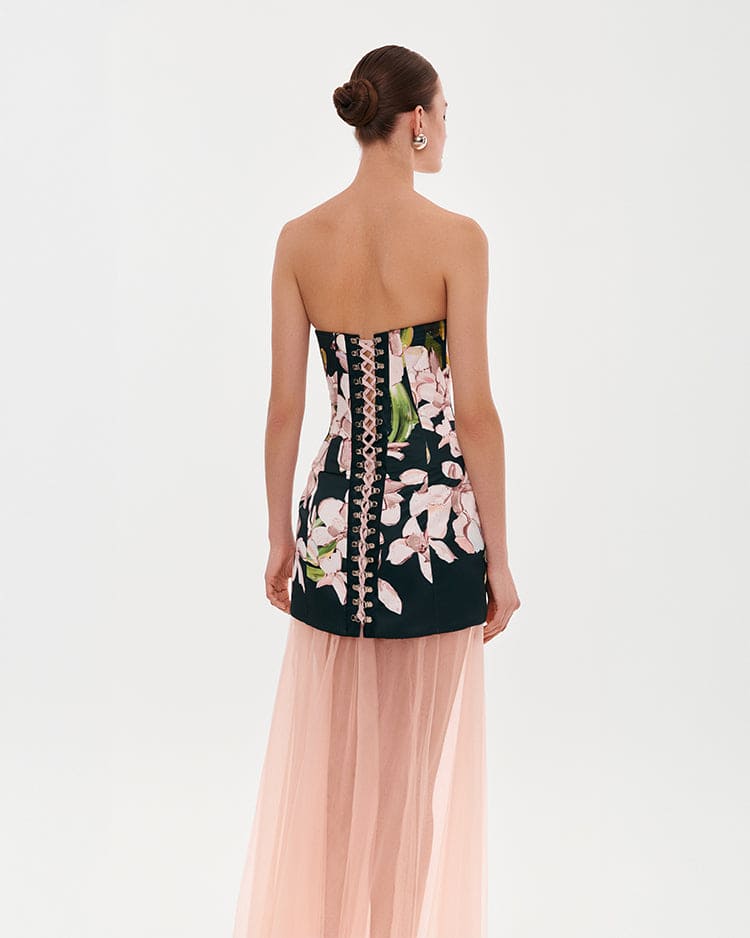 2-in-1 floral mini with a detachable light peach underskirt - Image 3