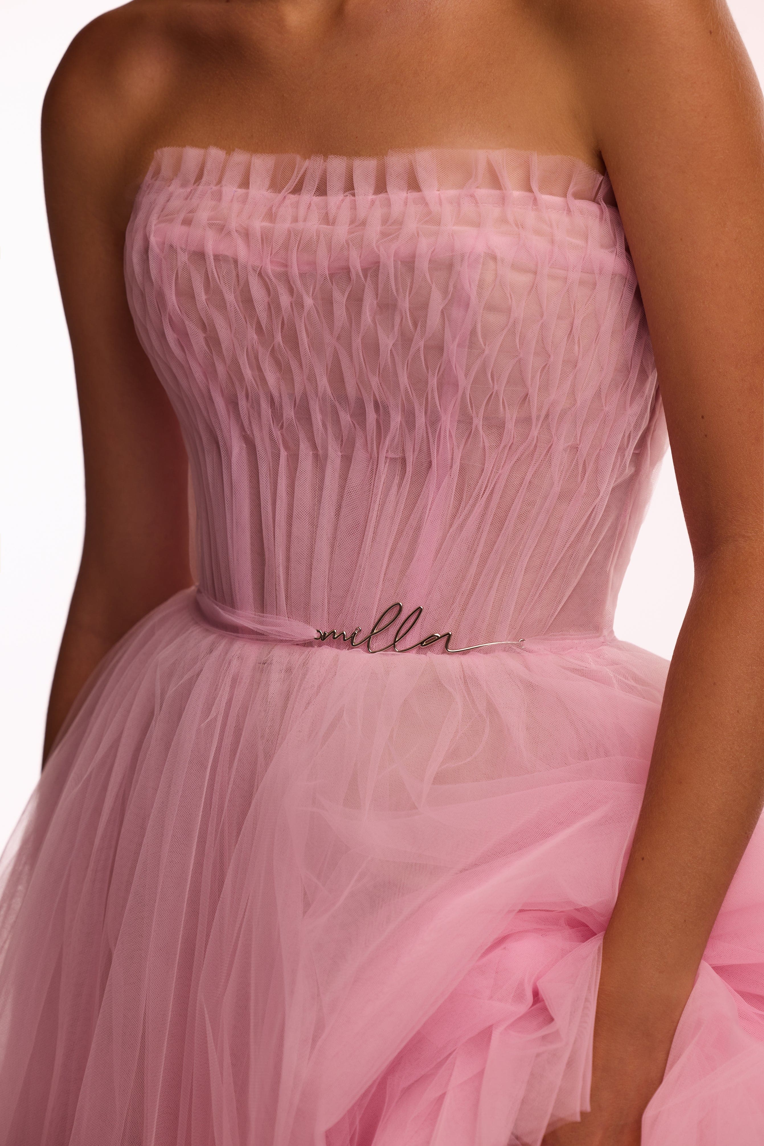 Airy tulle maxi dress in Barbie pink - Image 7