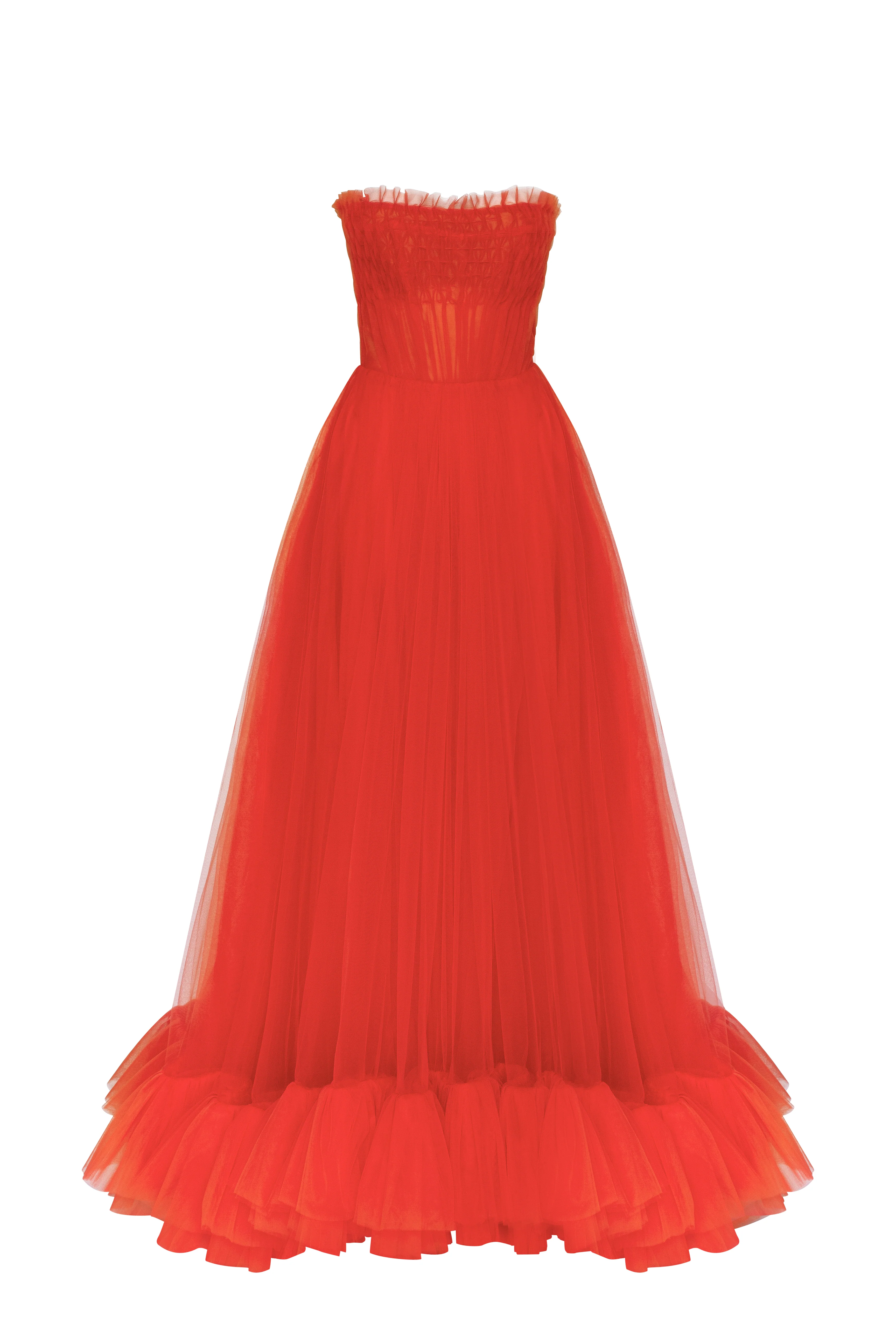 Airy tulle maxi dress in fiery coral - Image 2