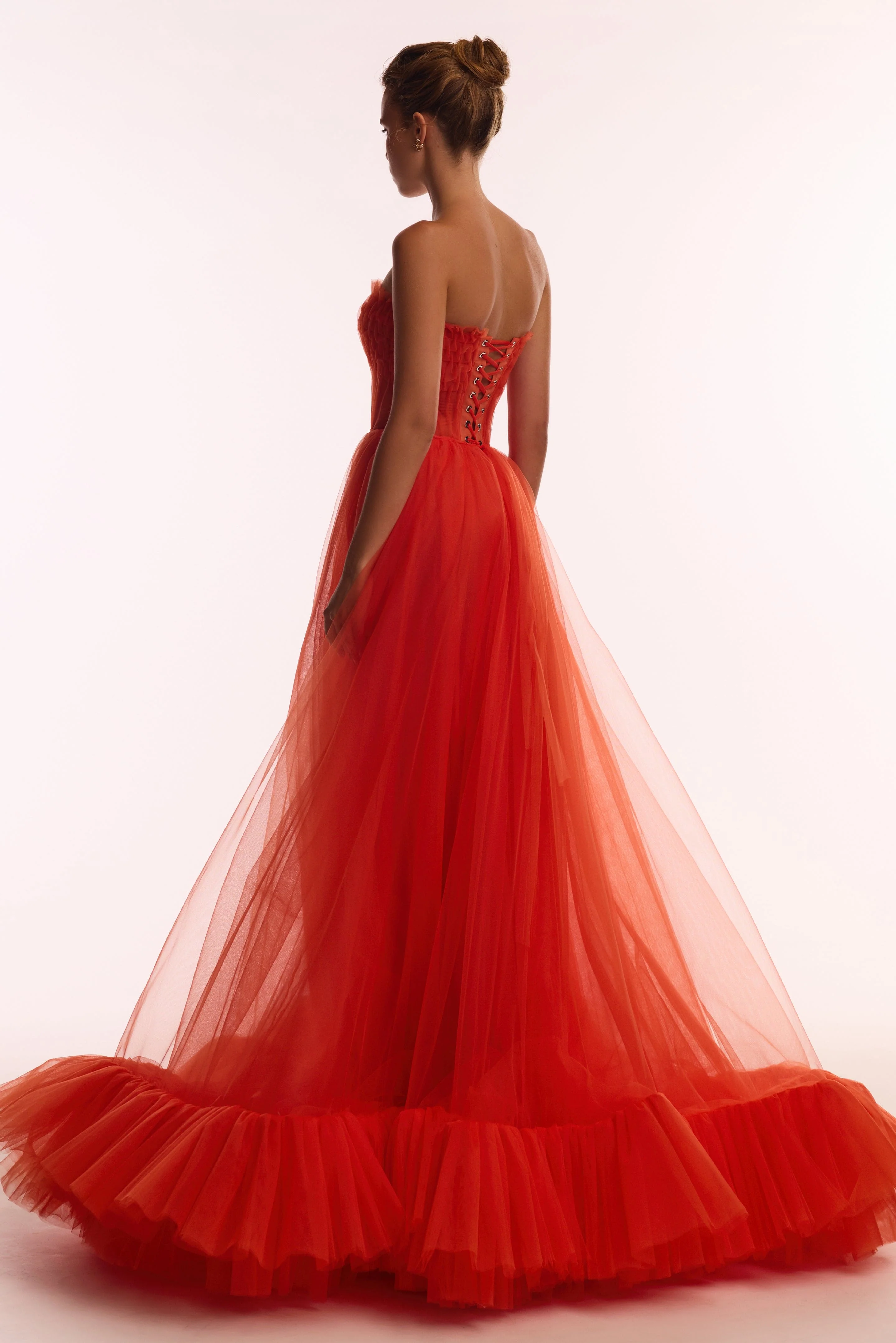 Airy tulle maxi dress in fiery coral - Image 3