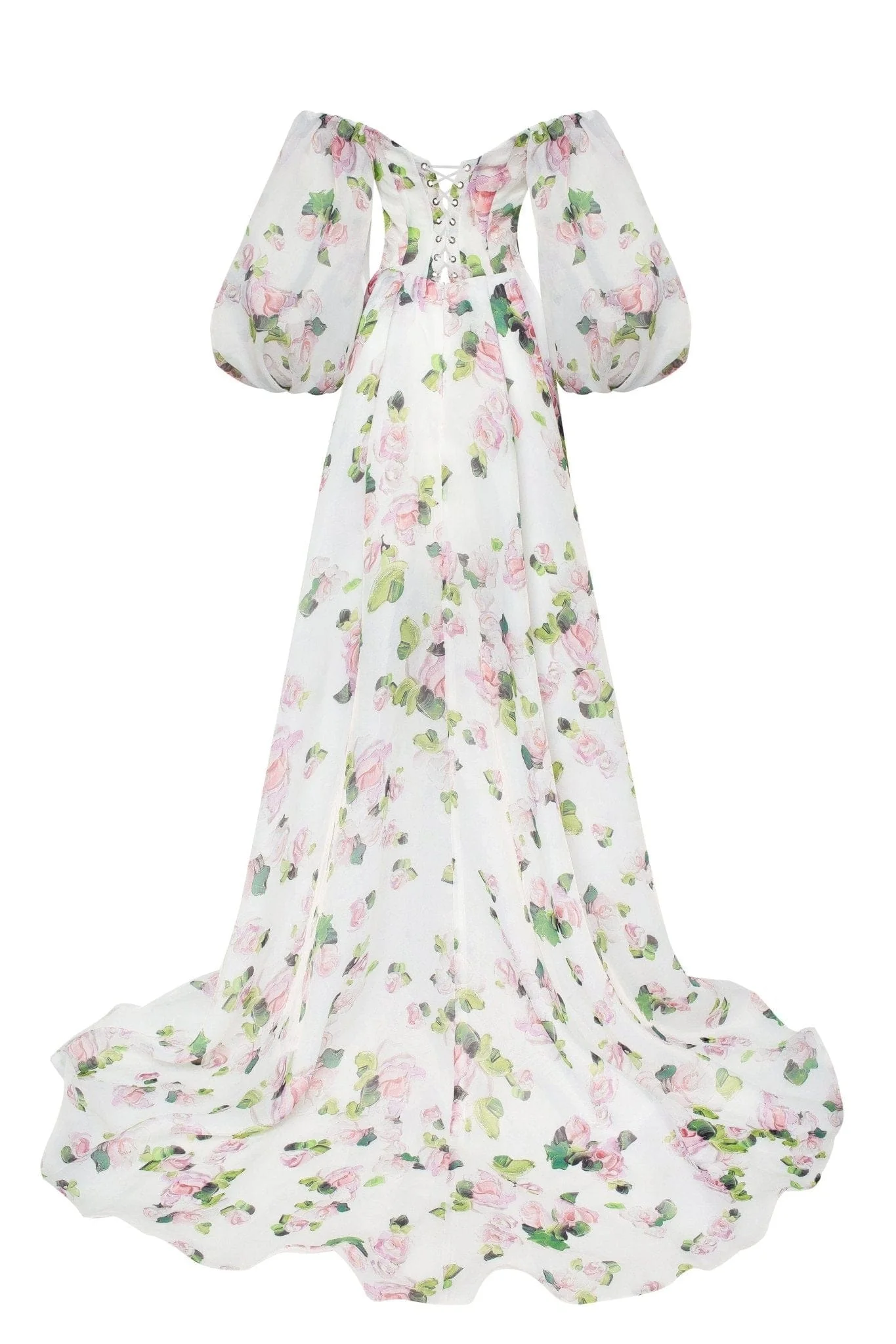 Apple Blossom Elegant floral puff sleeve maxi dress - Image 4