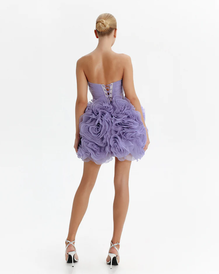 Appliquéd organza lavender mini dress - Image 3