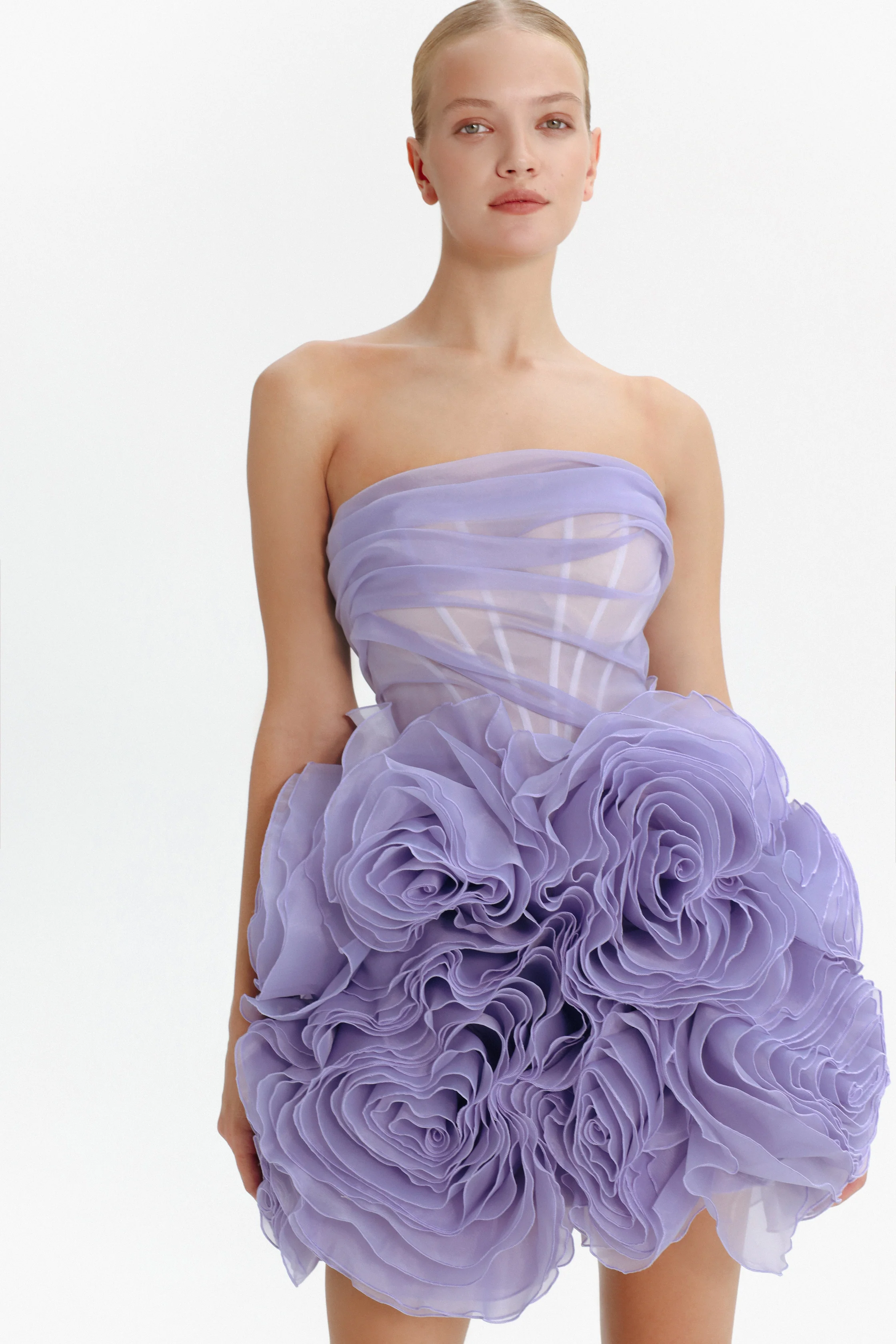 Appliquéd organza lavender mini dress - Image 5