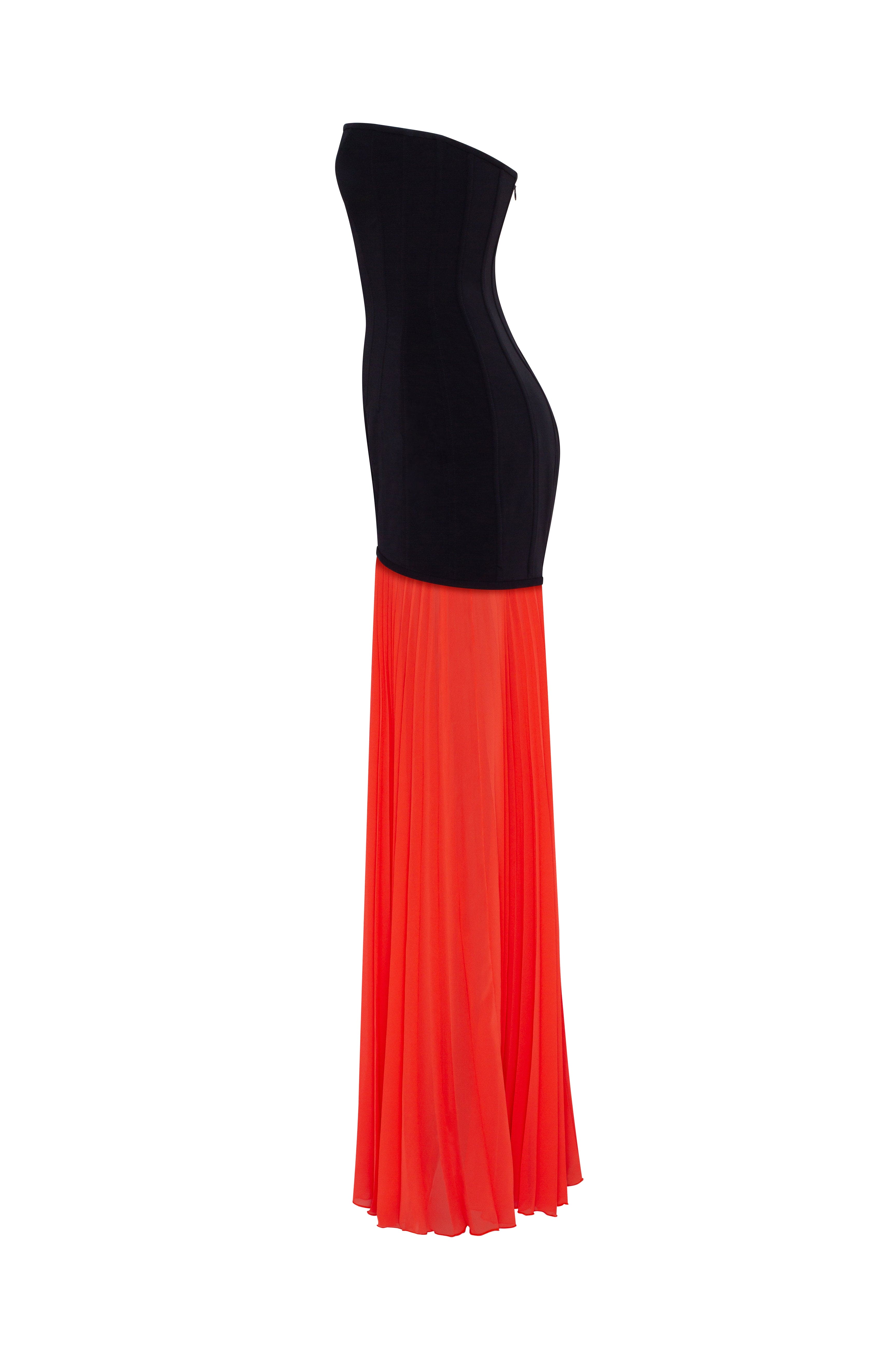 Black&Coral dress with a pleated skirt, Parisienne - Image 6