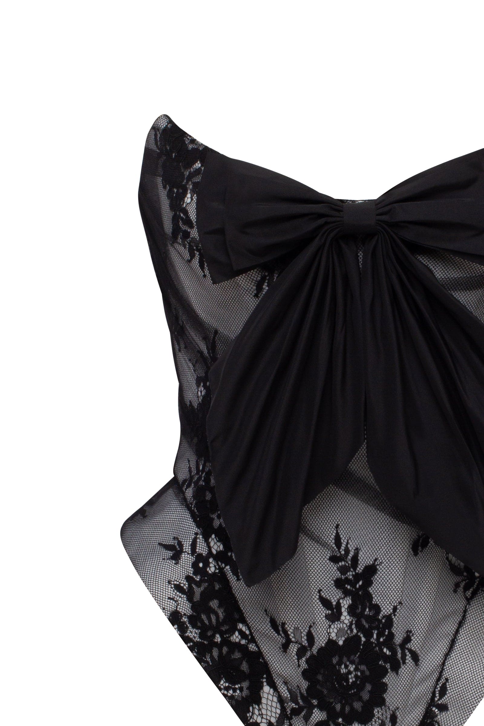 Black lace over the white mesh peplum corset with an oversized bow, Parisienne - Image 6