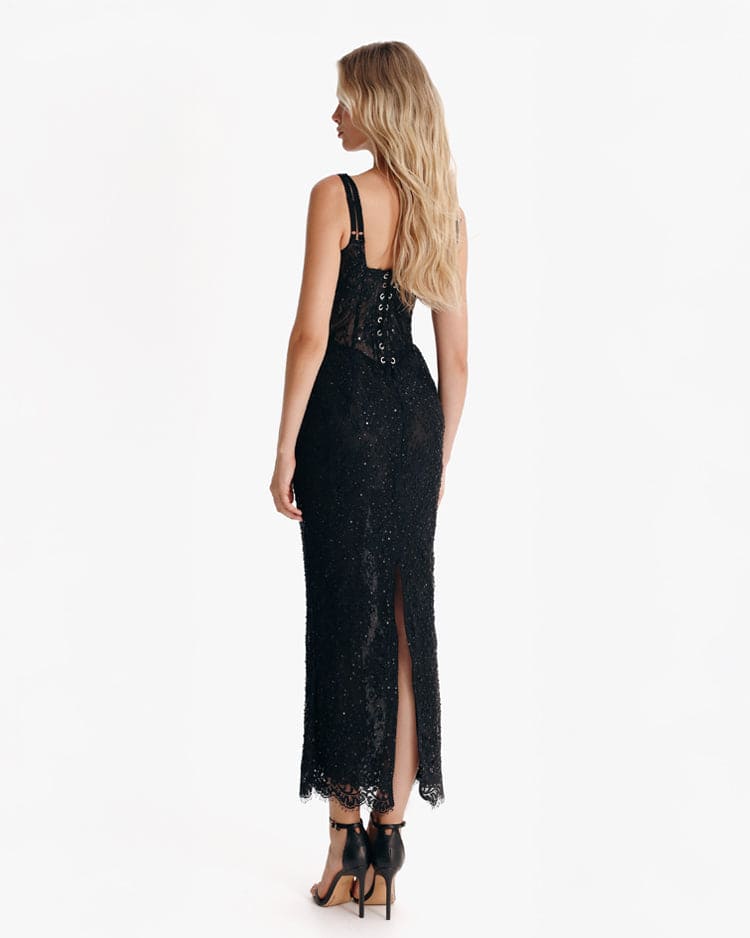 Black lace sequinned dress - Image 3