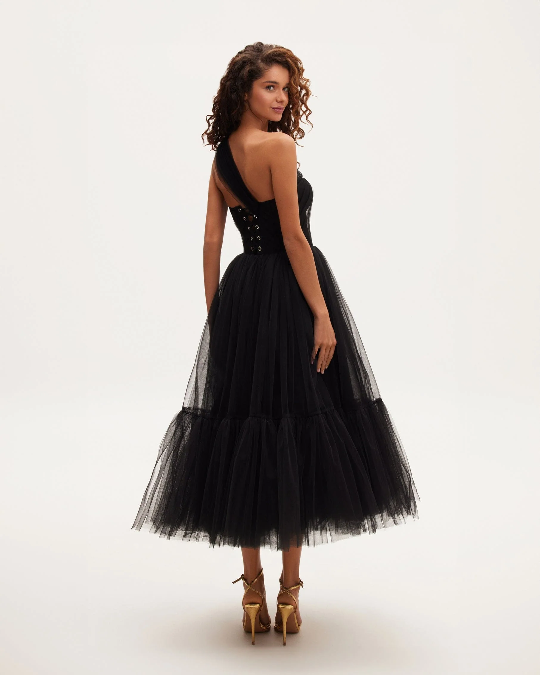 Black One-Shoulder Cocktail Tulle Dress - Image 3