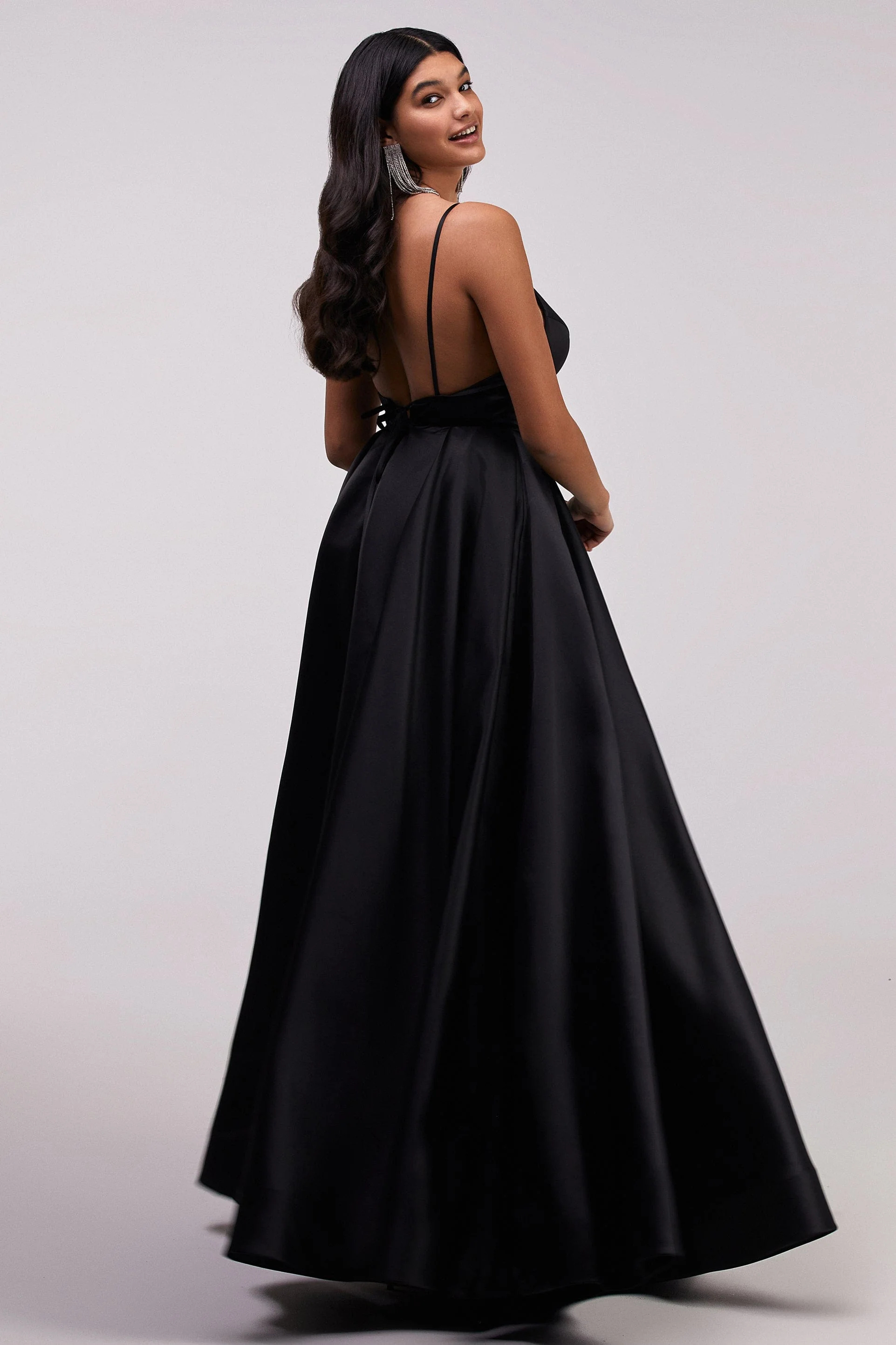 Black Spaghetti strap ball dress with open back - Image 3