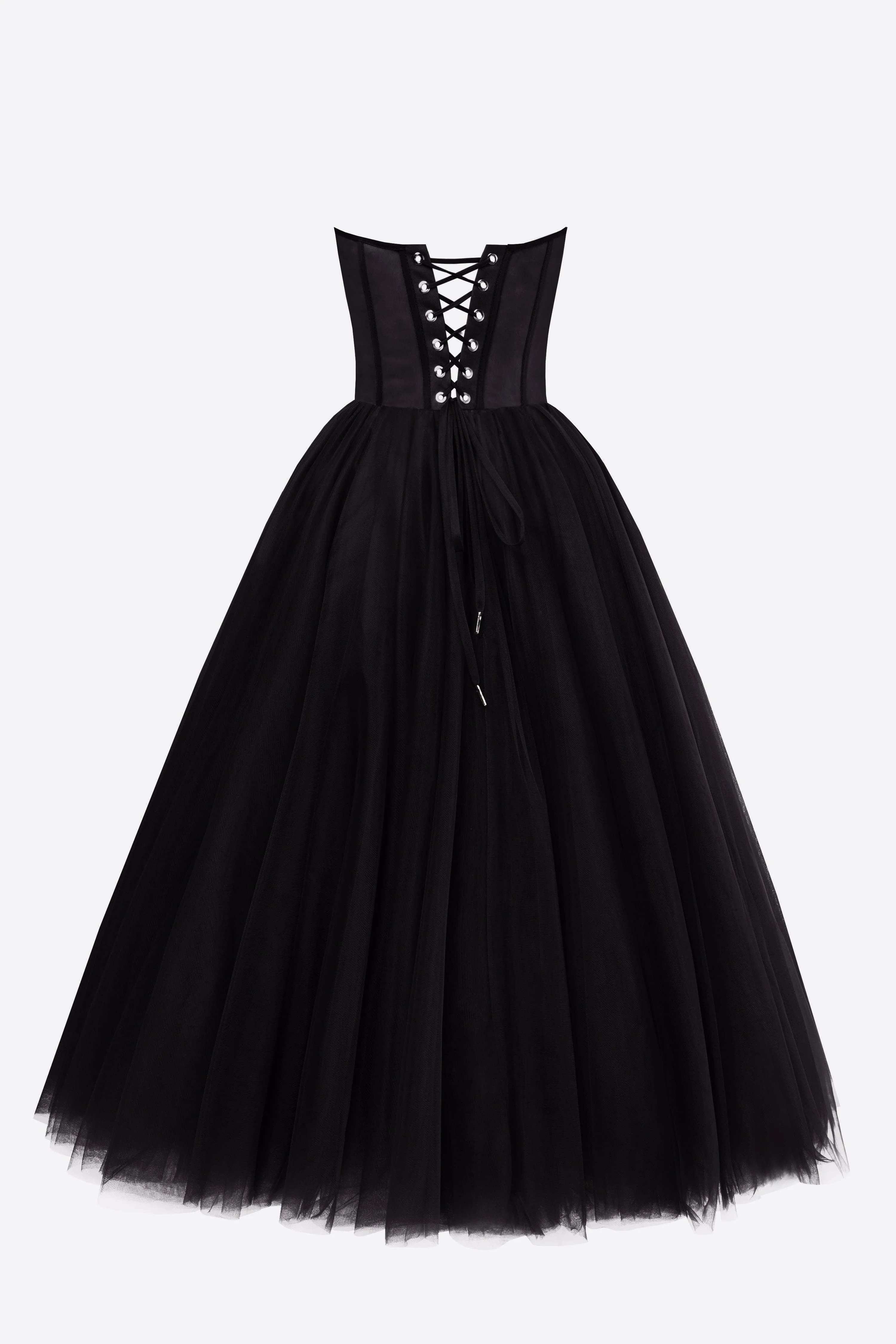 Black Strapless Puffy Midi Tulle Dress - Image 4