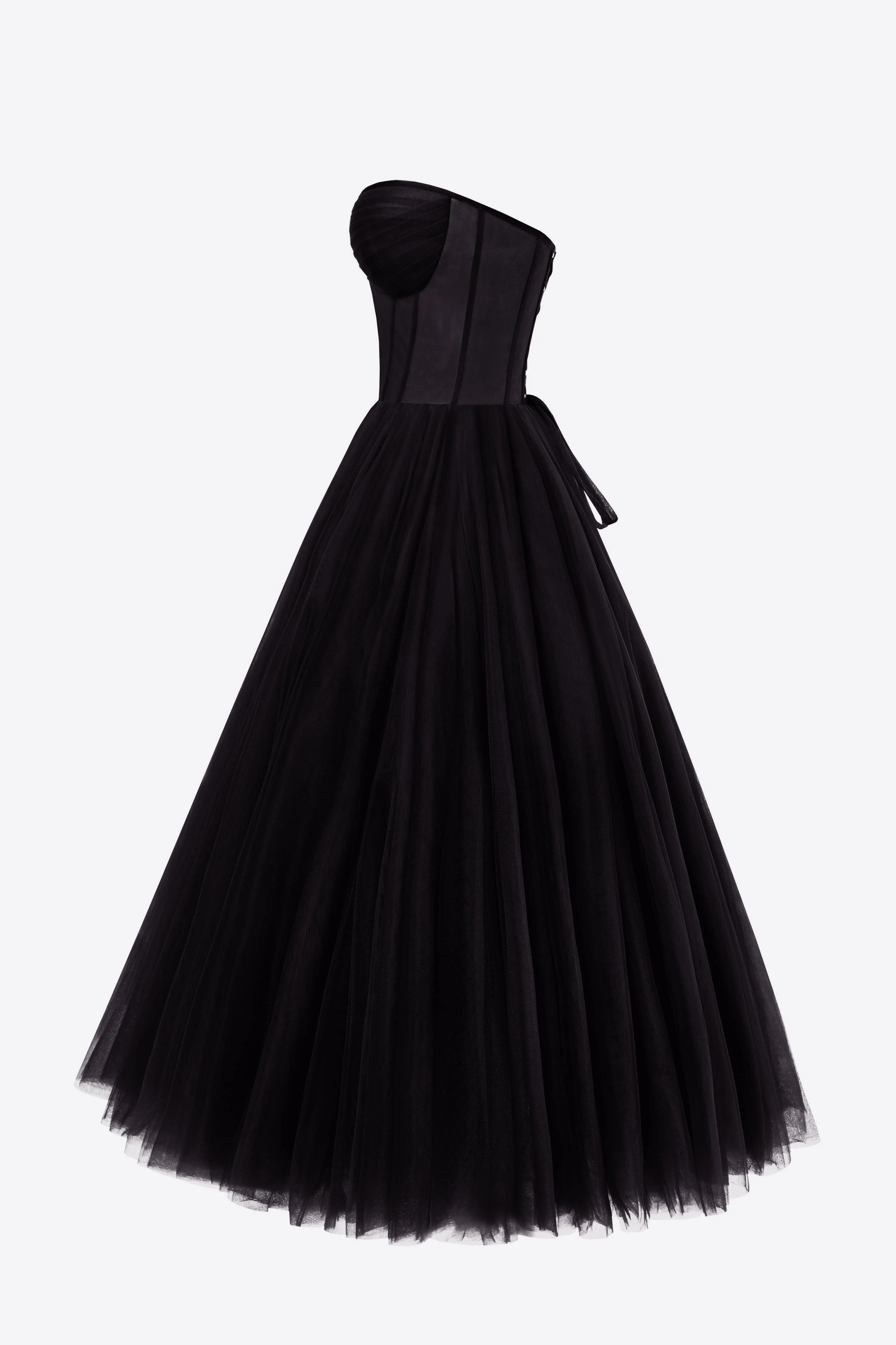 Black Strapless Puffy Midi Tulle Dress - Image 5