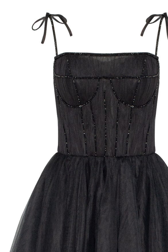 Black Tie-strap cocktail dress with the elegant corset embroidery - Image 6