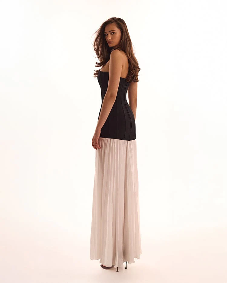 Black&White dress with a pleated skirt, Parisienne - Image 3