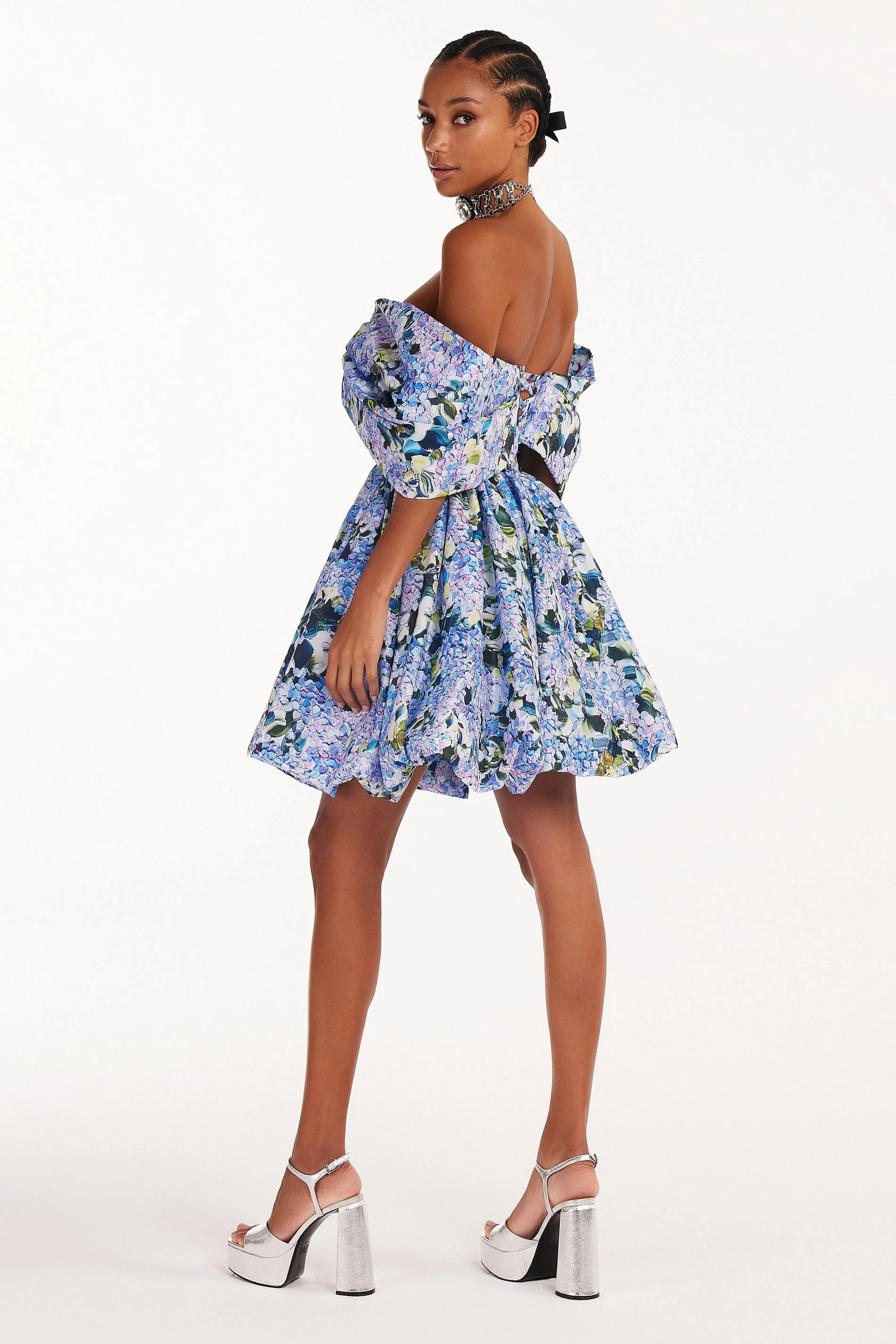 Blue Hydrangea bow-detailed mini dress - Image 3