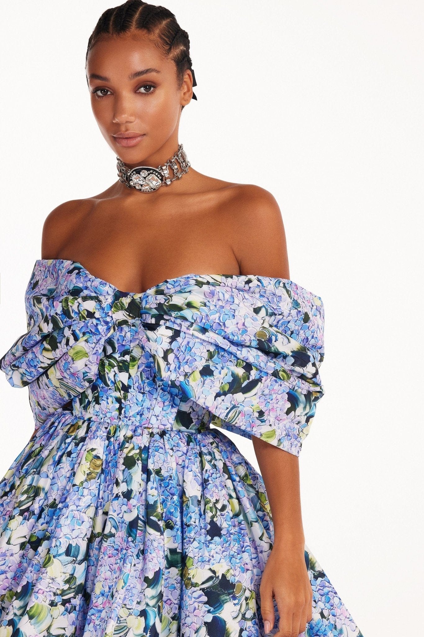 Blue Hydrangea bow-detailed mini dress - Image 5