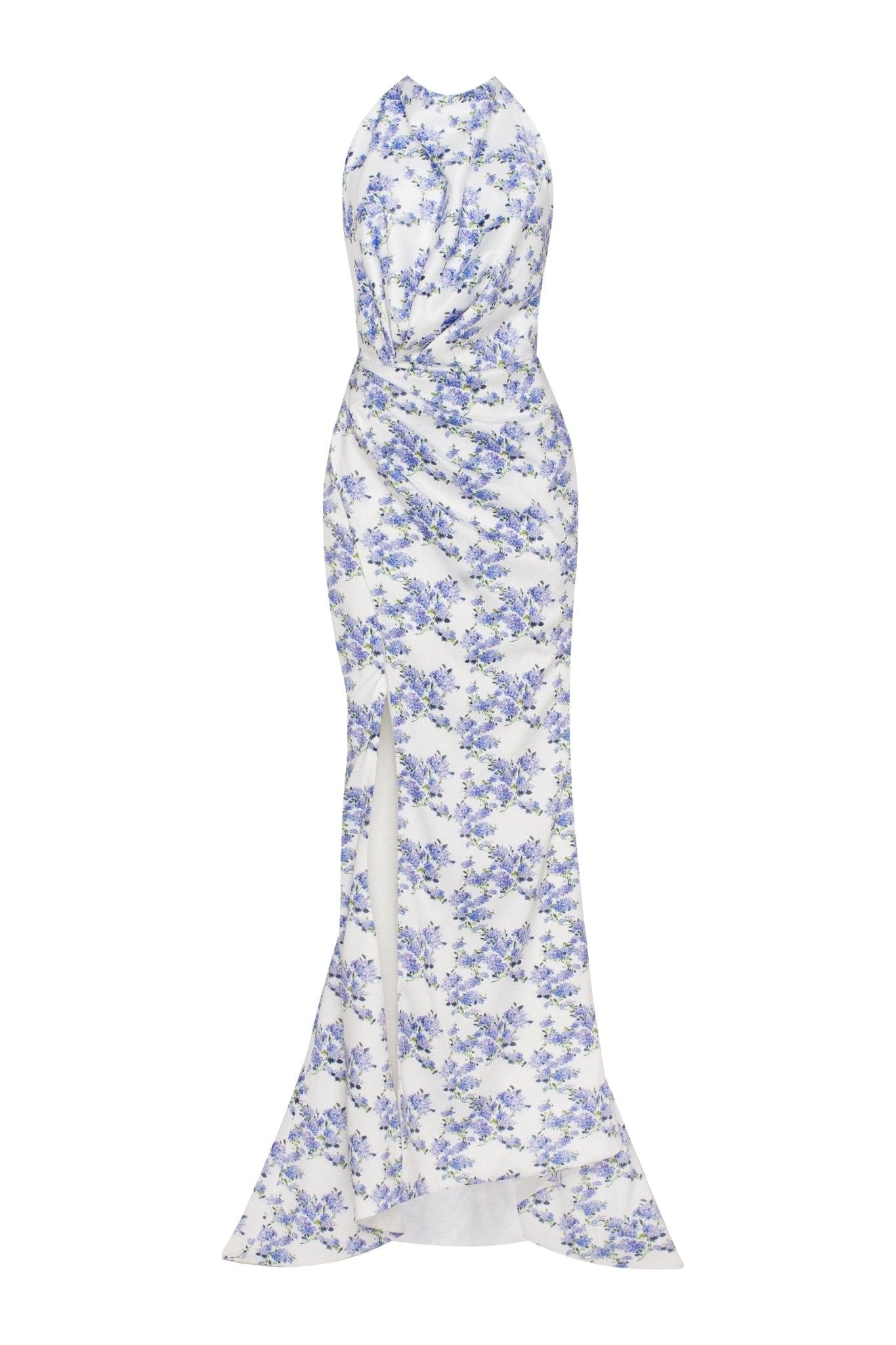 Blue Hydrangea mock neck sleeveless evening dress - Image 2