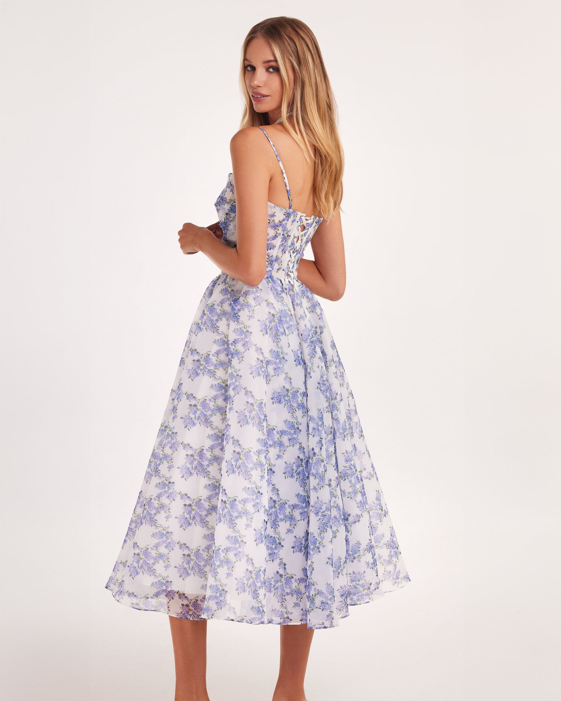Blue Hydrangea spaghetti strap midi dress - Image 3