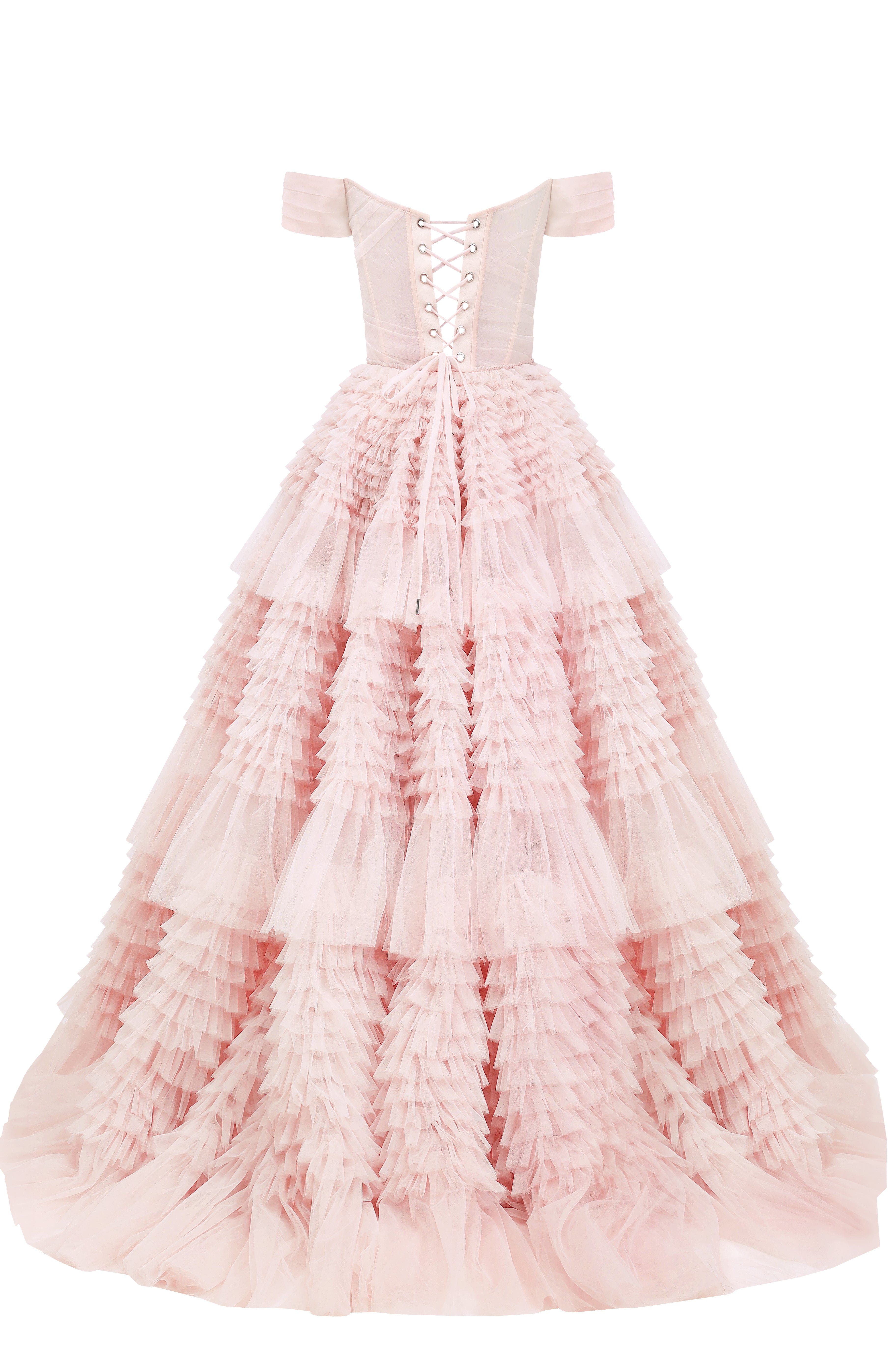 Misty Rose Off-The-Shoulder Frill-Layered Gown - Image 4