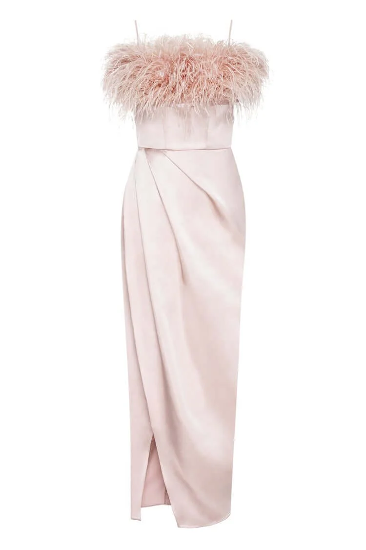 Misty Rose Celina Slip Midi Feathered Dress - Image 2