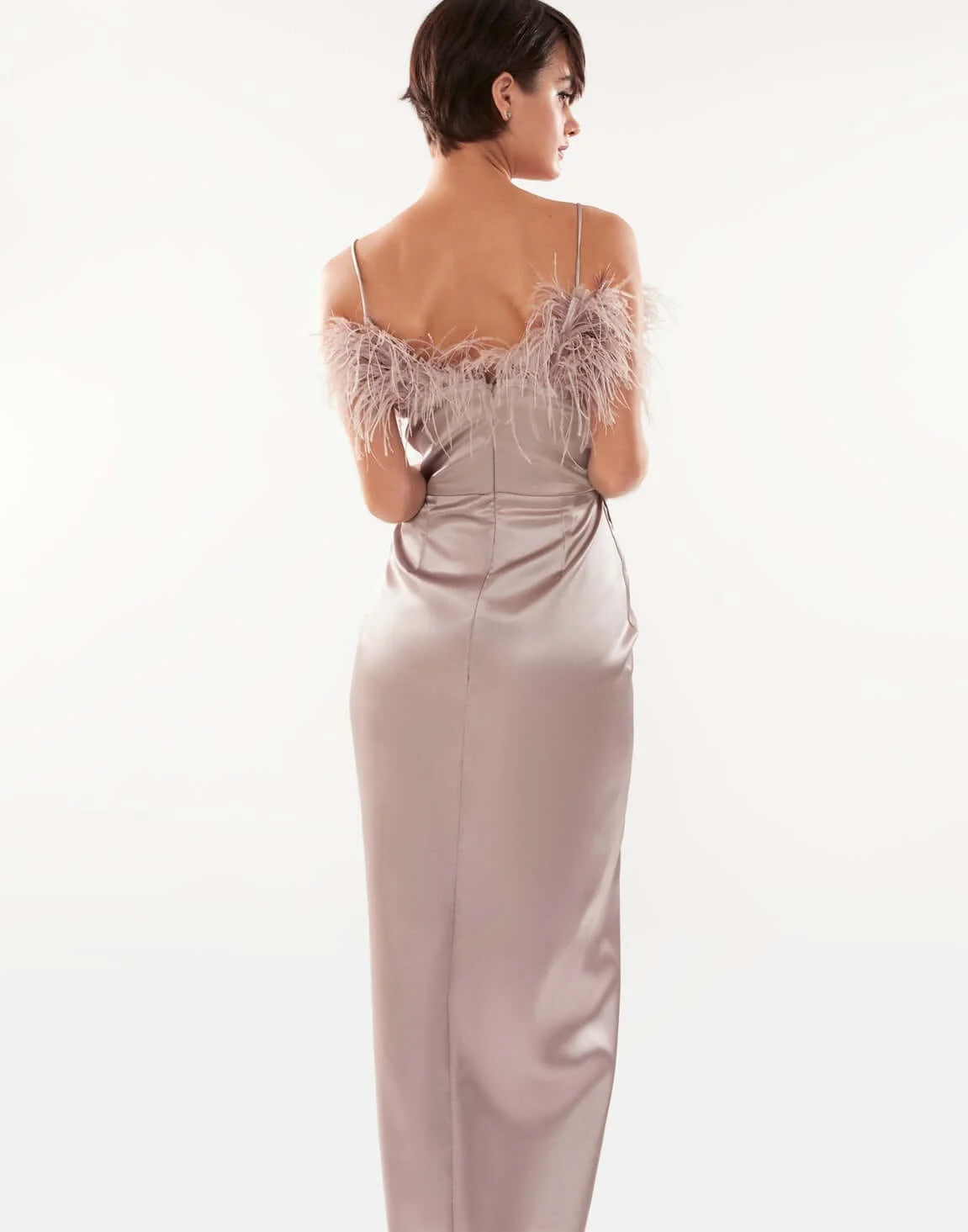 Misty Rose Celina Slip Midi Feathered Dress - Image 3