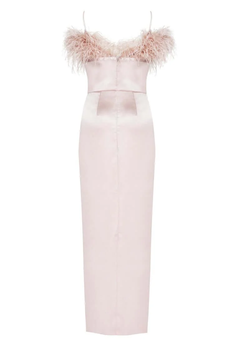 Misty Rose Celina Slip Midi Feathered Dress - Image 4