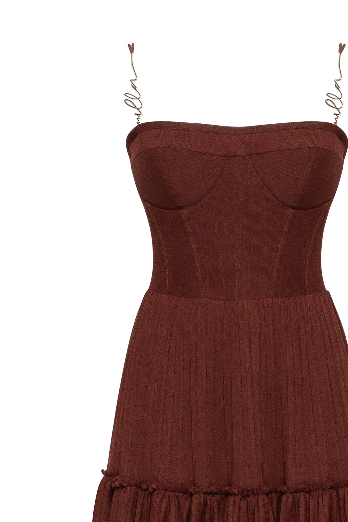 Chocolate spaghetti strap pleated maxi dress, Garden of Eden - Image 6