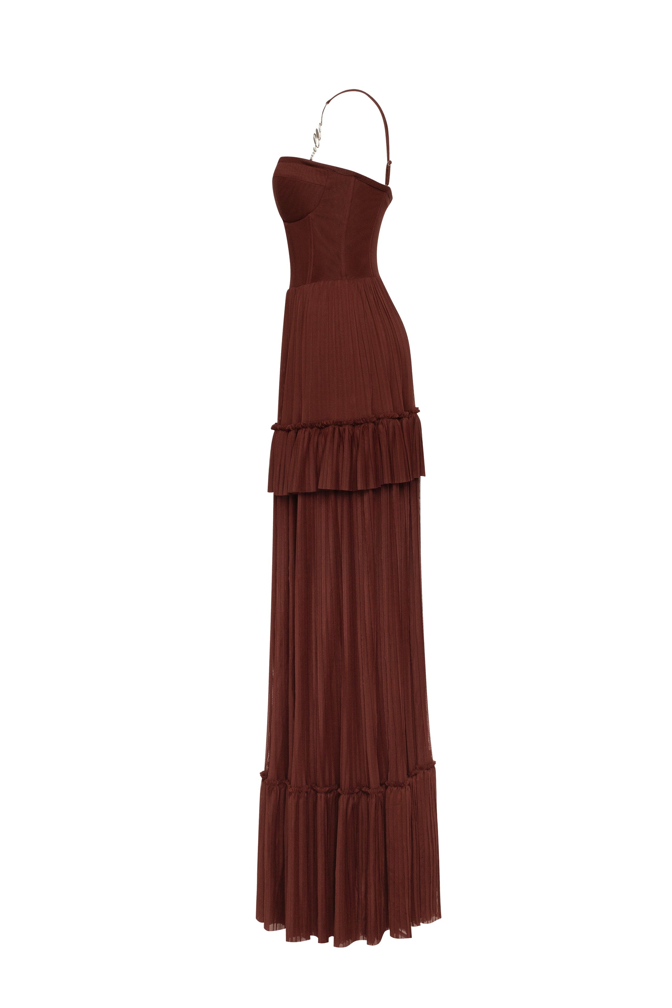 Chocolate spaghetti strap pleated maxi dress, Garden of Eden - Image 7