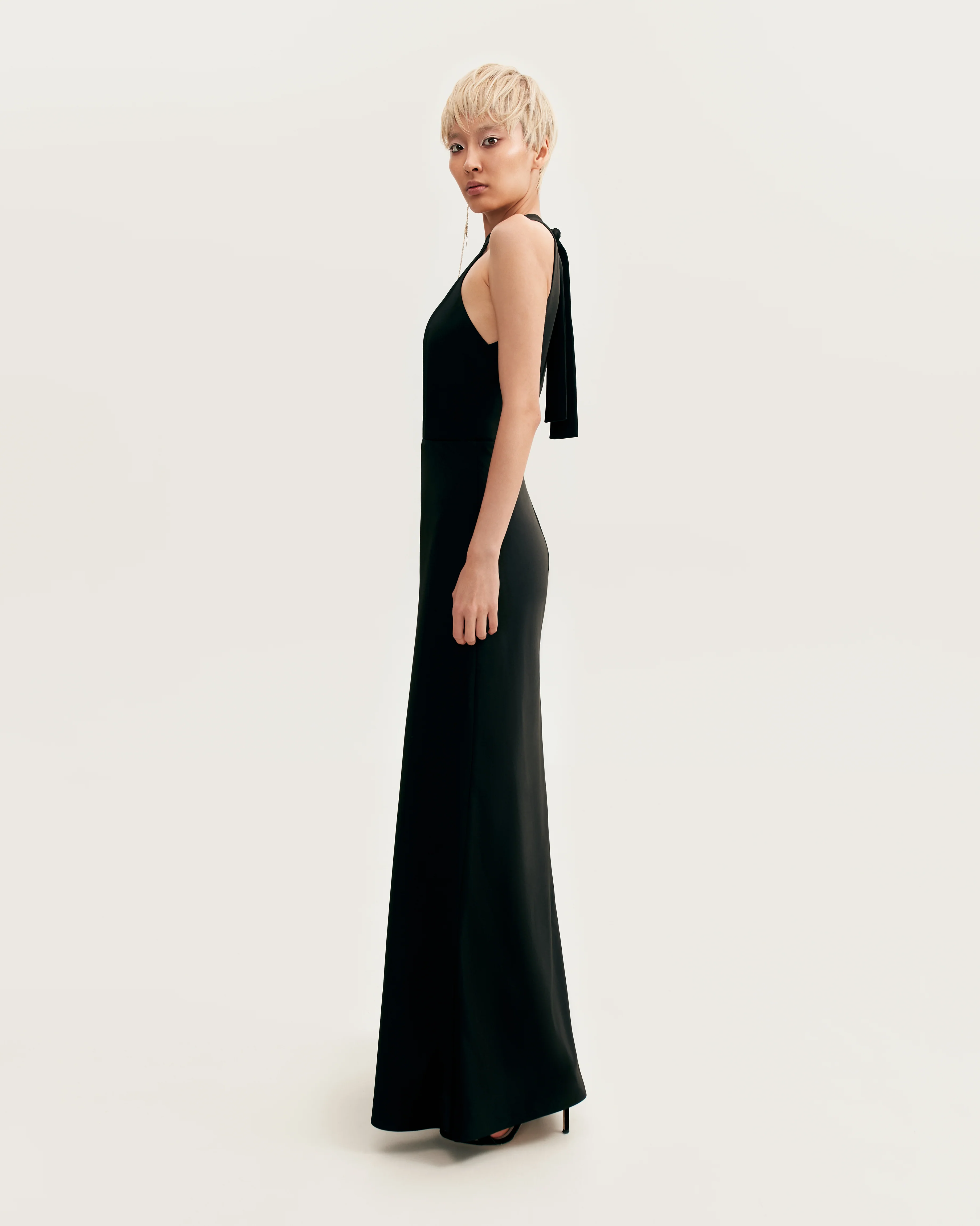 Classical black halterneck satin maxi dress, Xo Xo - Image 5