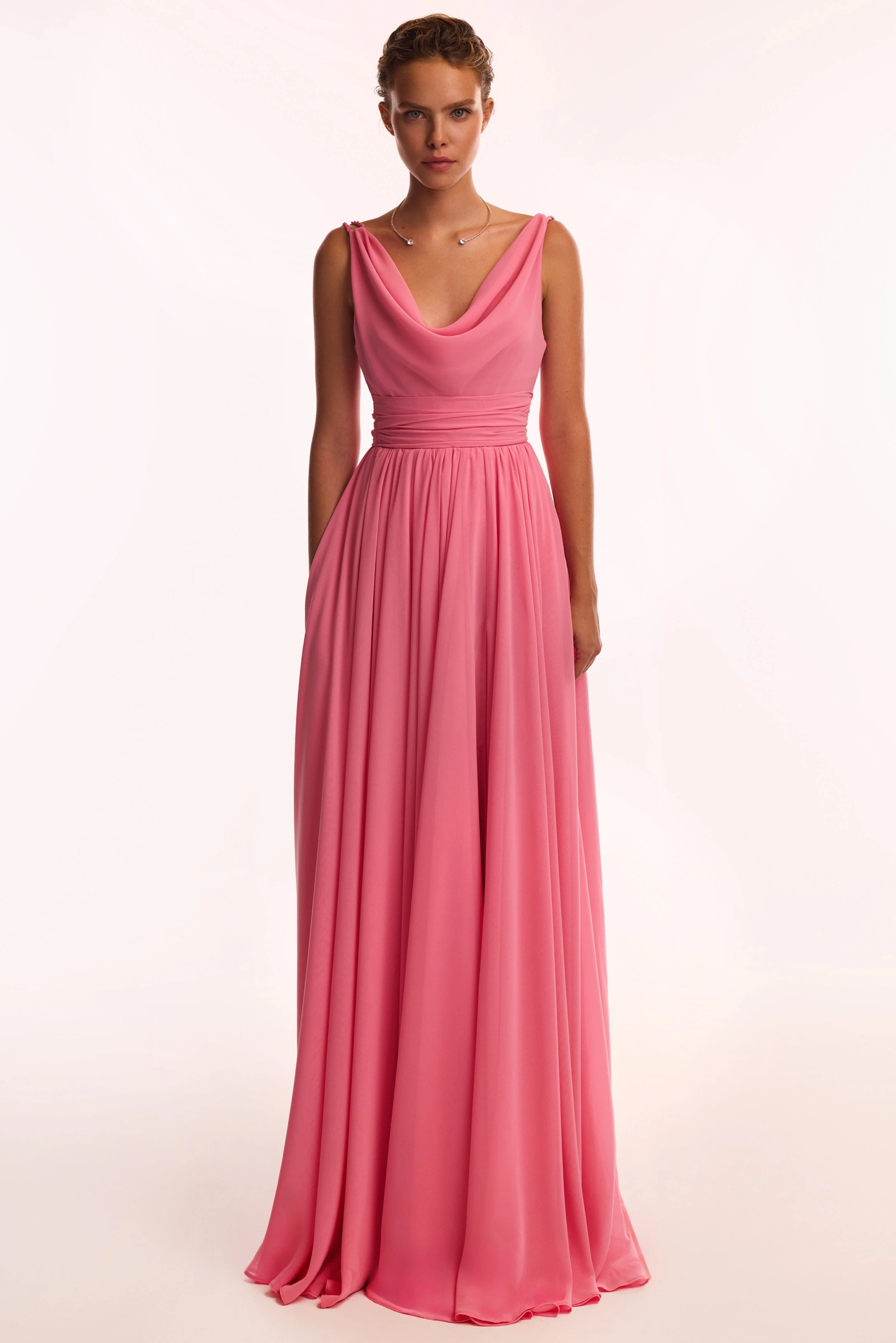 Classy pink pleated maxi dress
