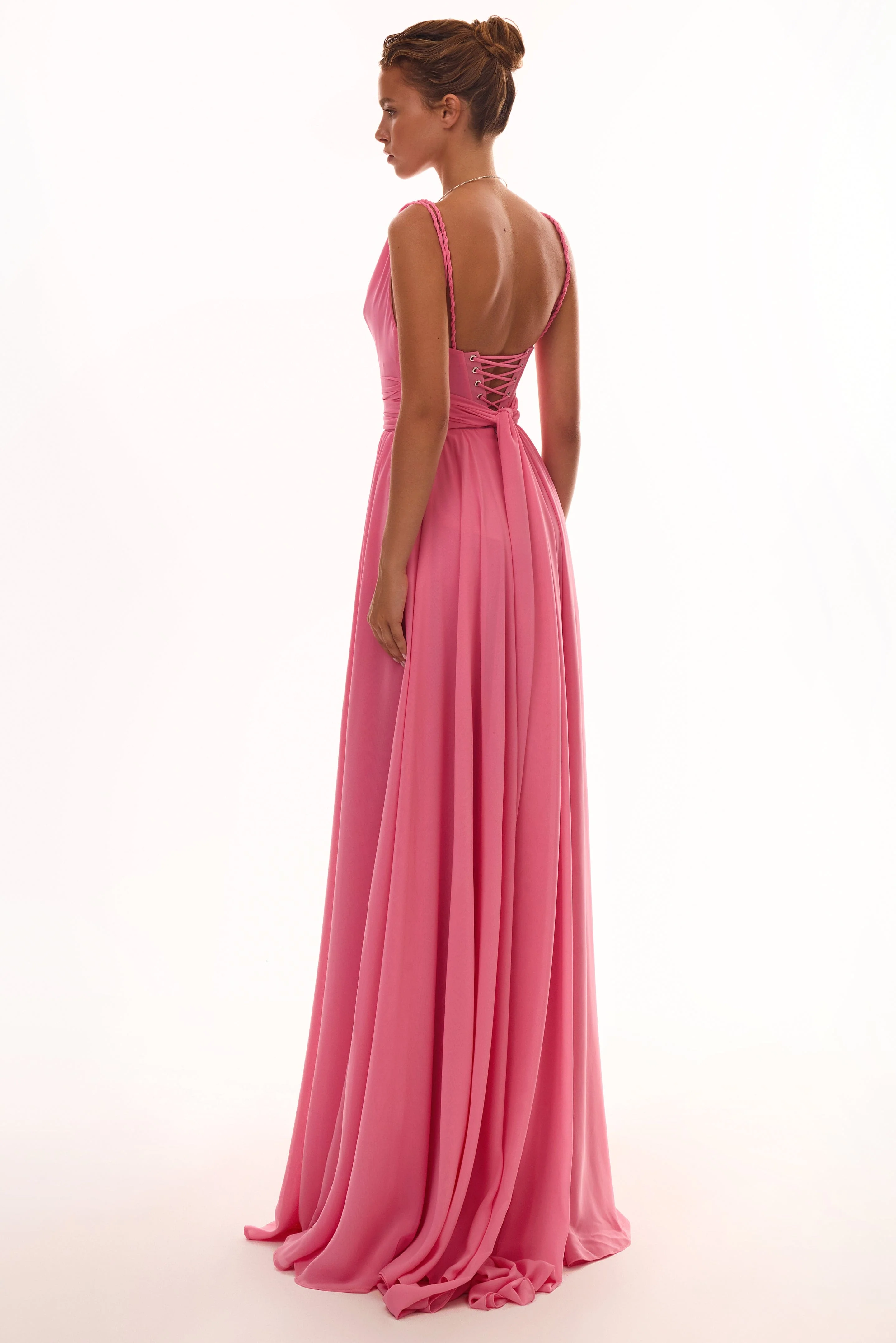 Classy pink pleated maxi dress - Image 3
