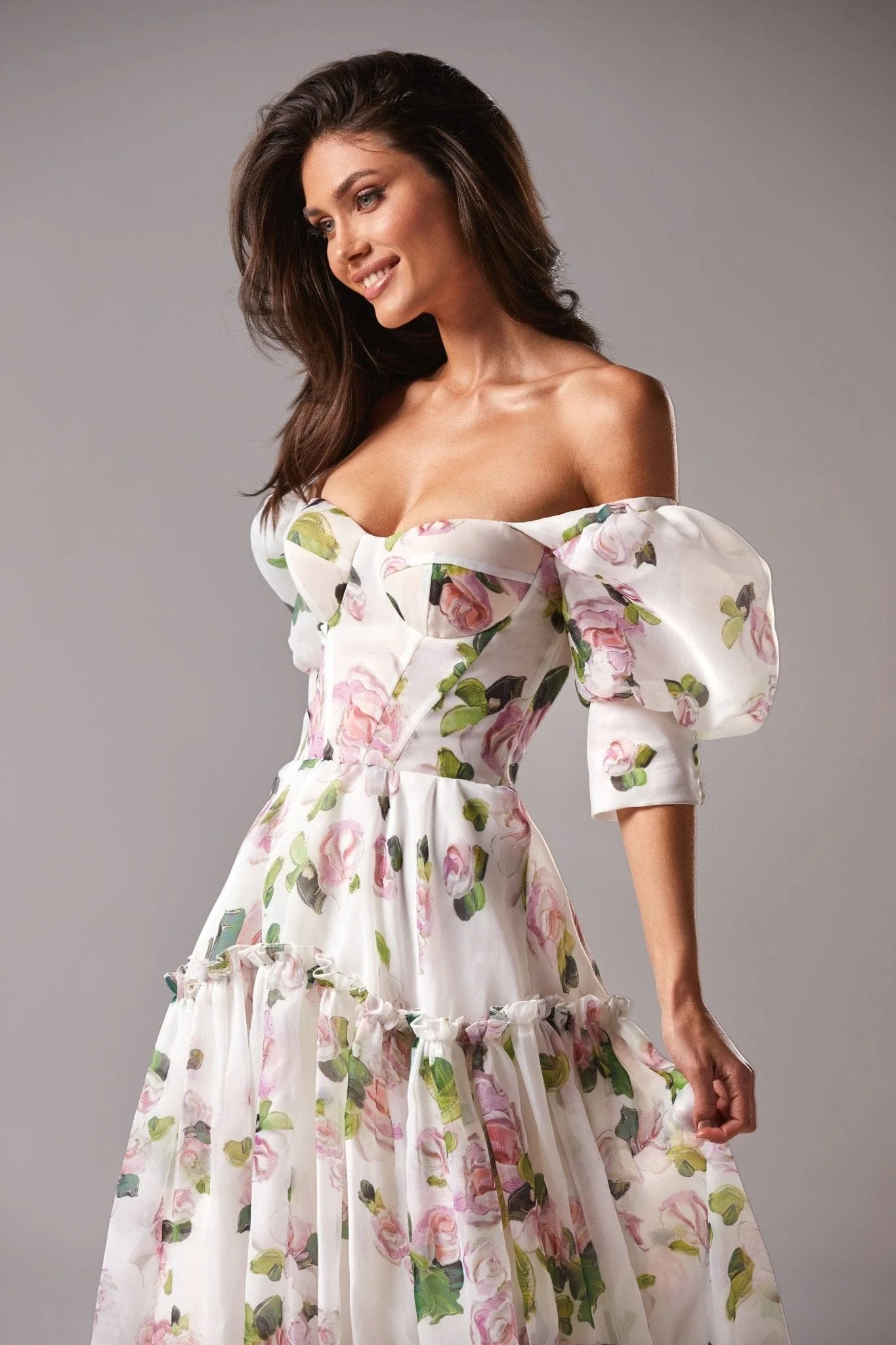 Apple Blossom Feminine voluminous sheer sleeves dress - Image 5