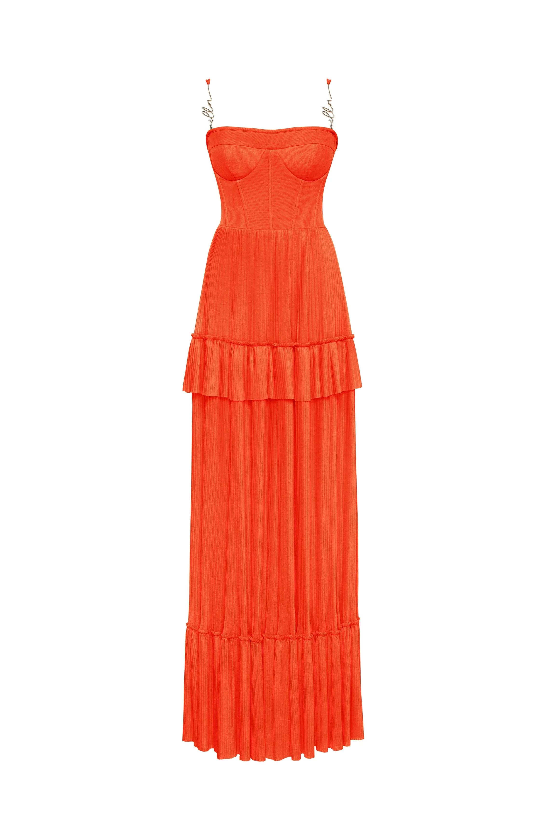 Coral spaghetti strap pleated maxi dress, Garden of Eden - Image 2