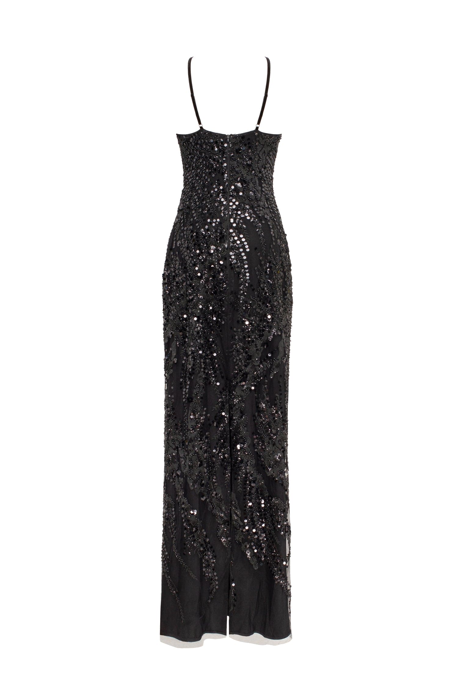 Cut-out halterneck black maxi covered in sequins, Smoky Quartz - Image 4