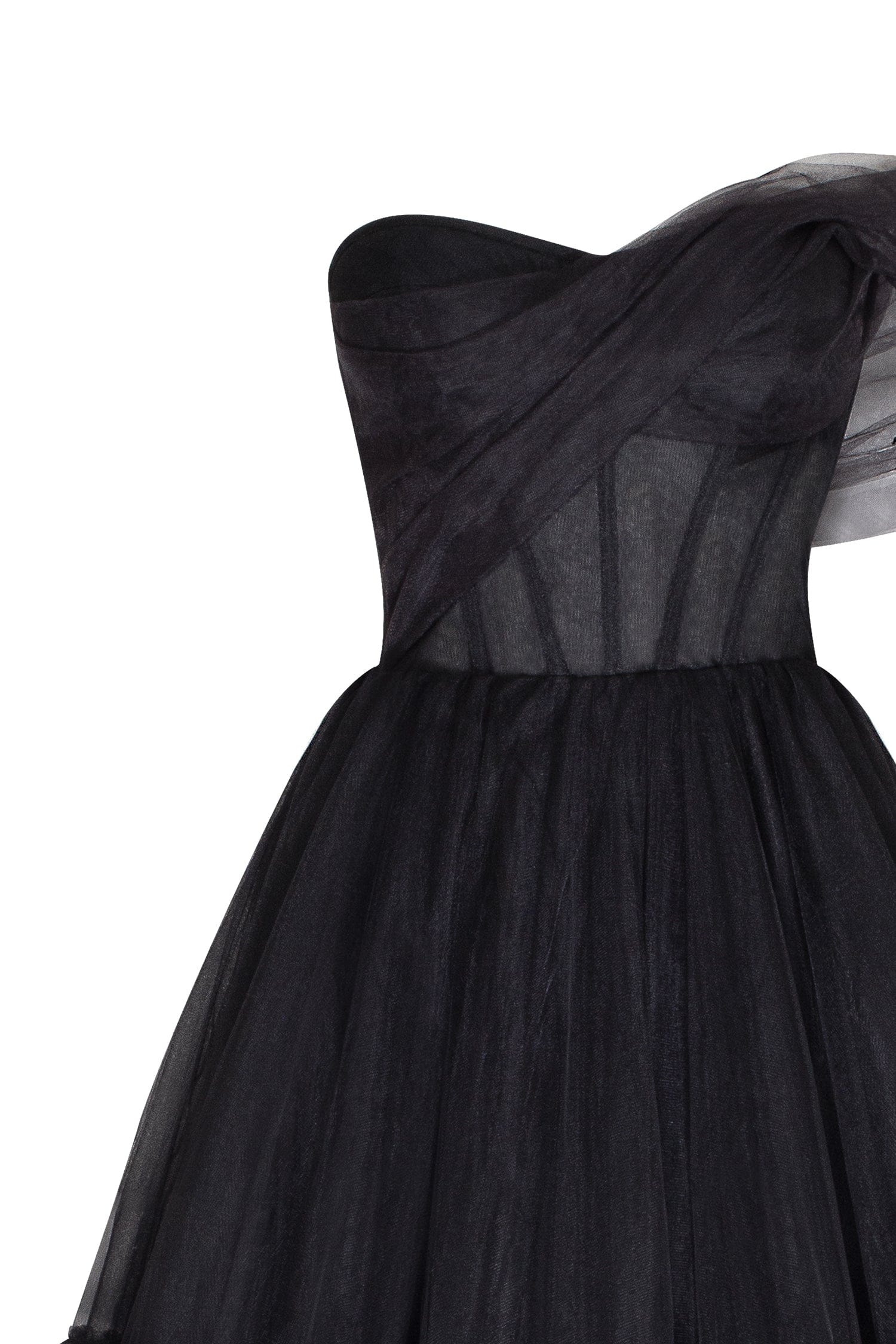 Cute one-shoulder frill-layered midi dress in black - Image 5