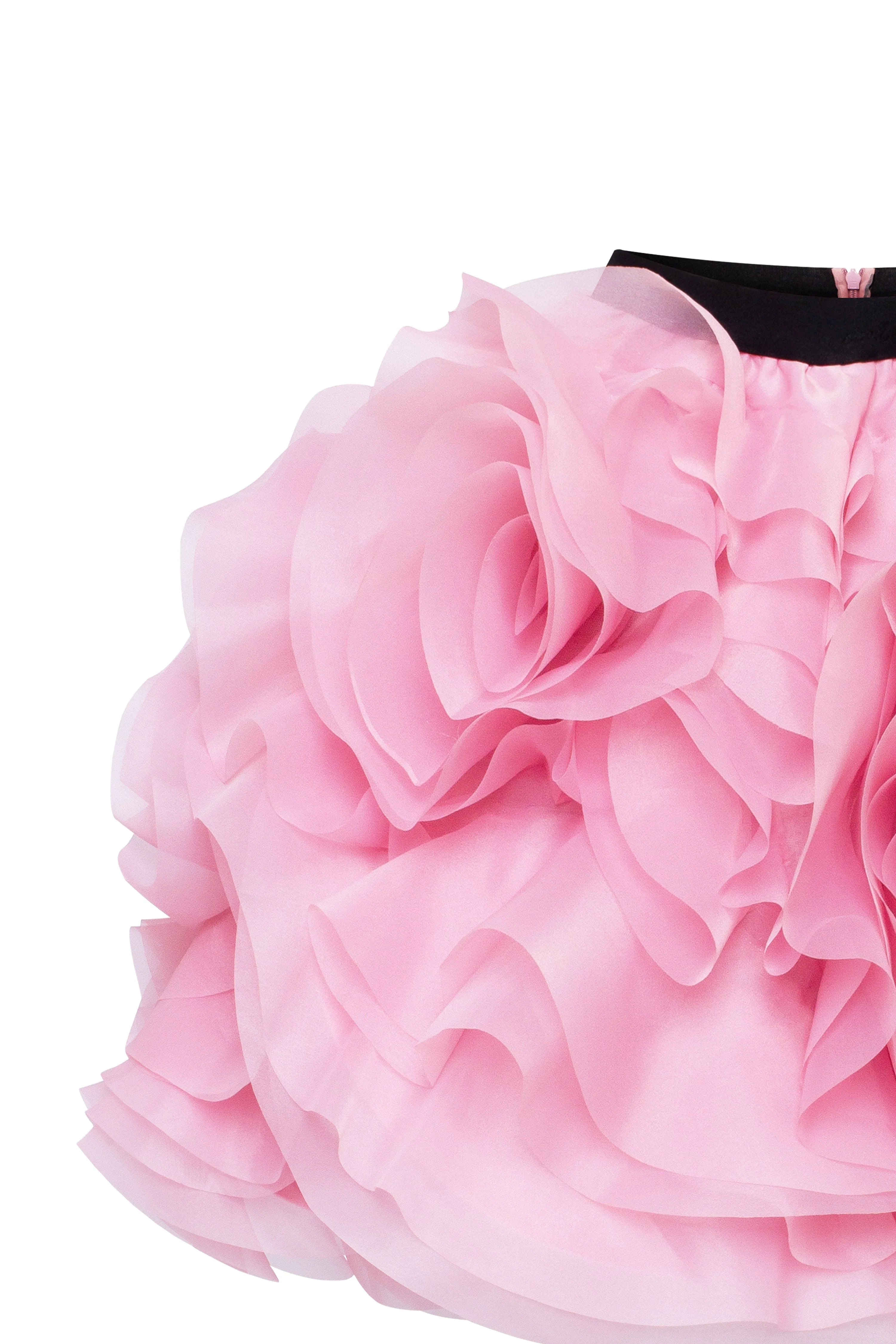 Danceable mini skirt with ruched flower appliques in pink, Midnight Walk - Image 8