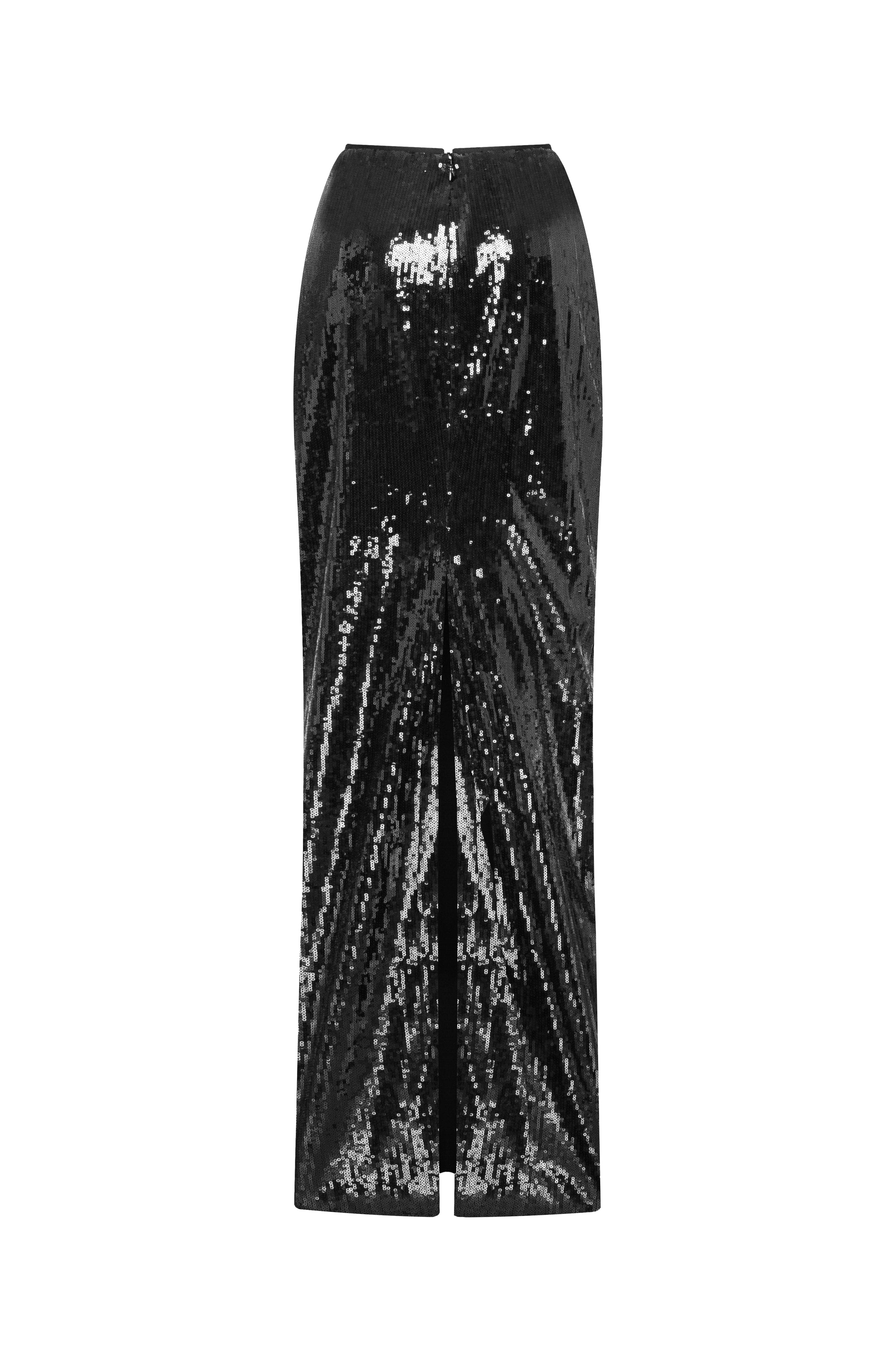 Dramatic fitted sequined black maxi skirt, Midnight Walk - Image 4
