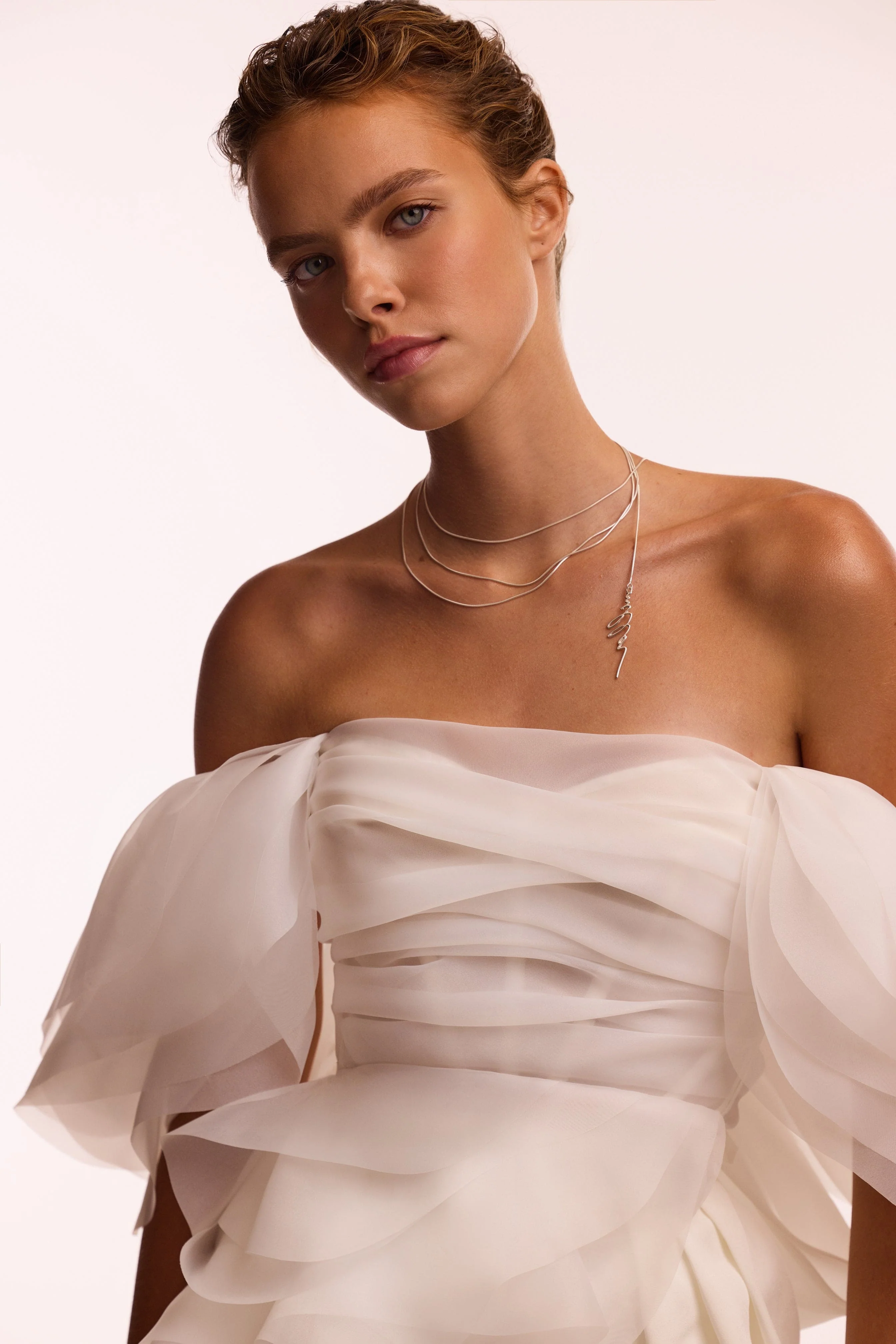 Dreamy blouse with meringue flounces in white, Midnight Walk - Image 5