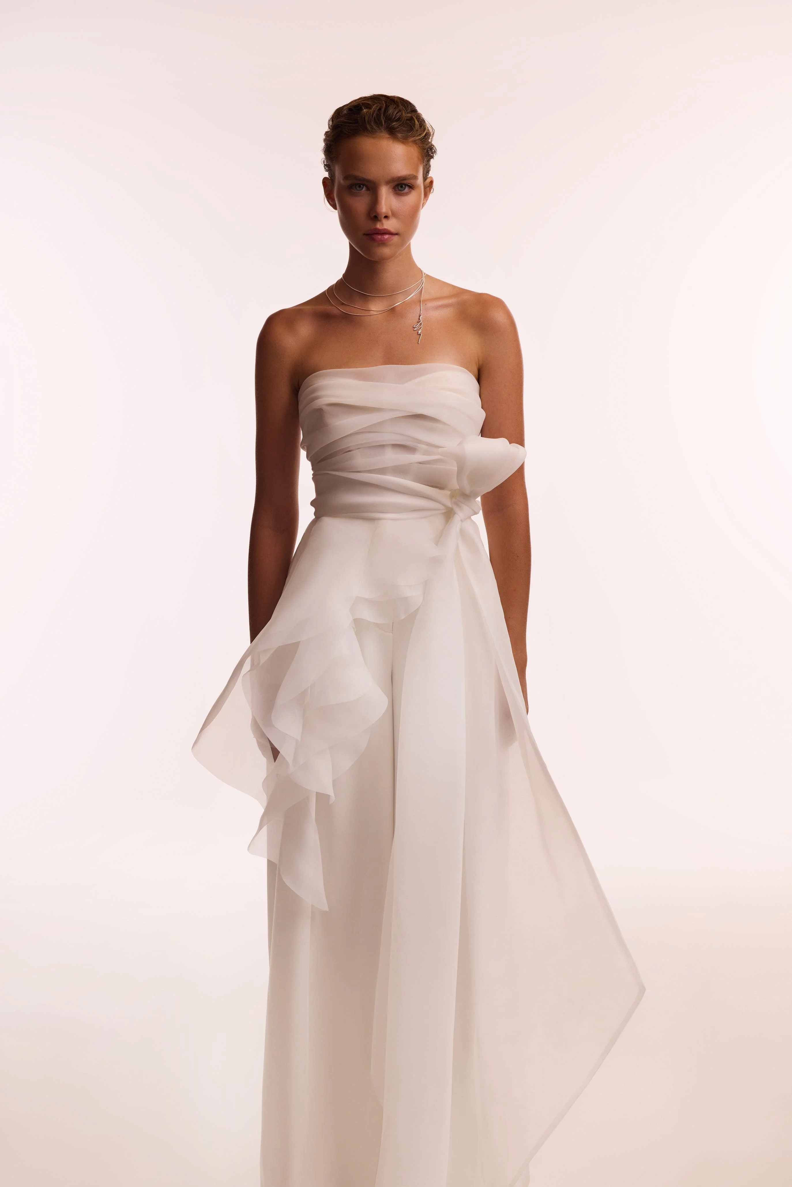 Dreamy blouse with meringue flounces in white, Midnight Walk - Image 7