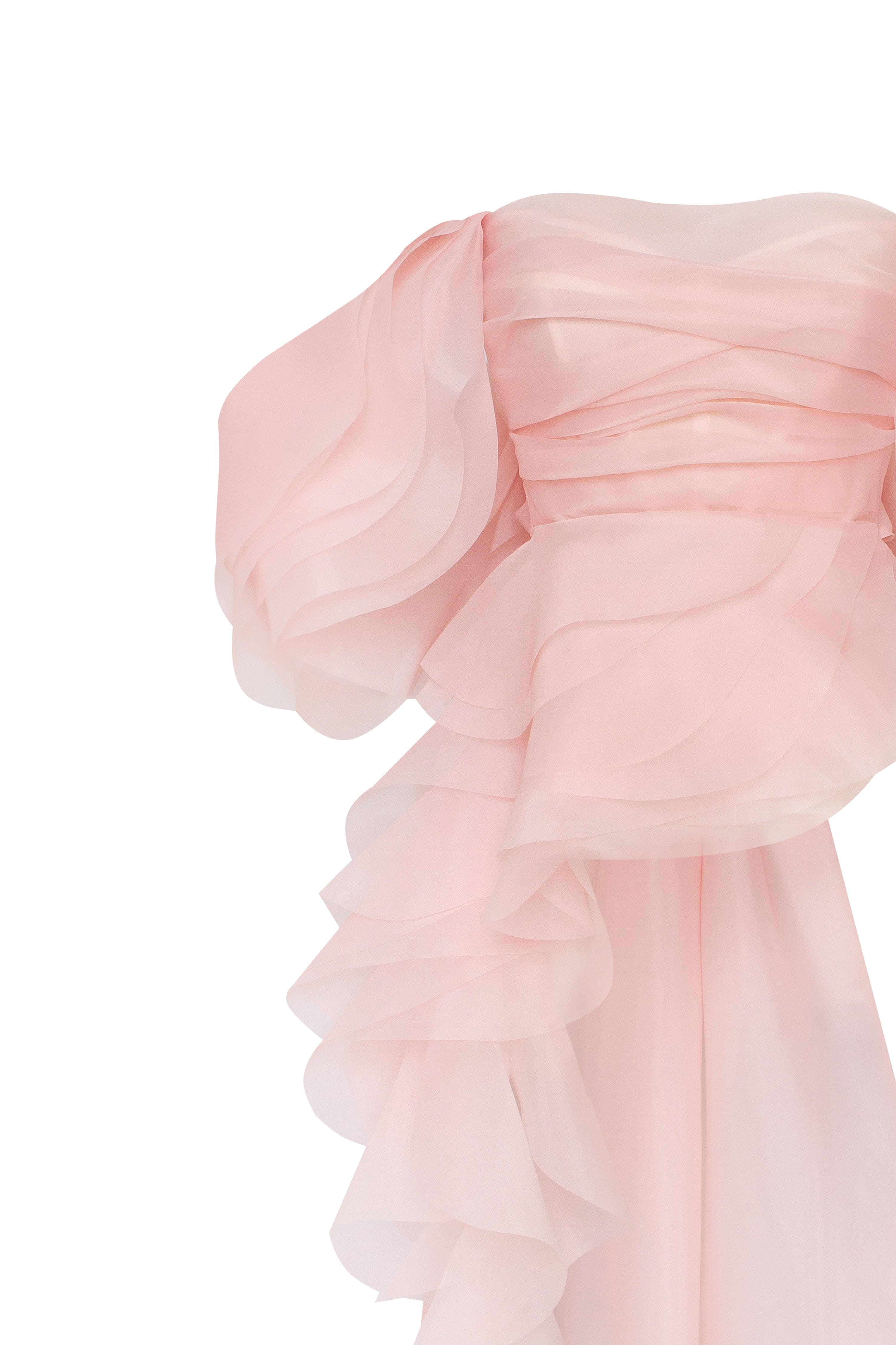 Dreamy off-shoulder blouse with meringue flounces in misty rose, Midnight Walk - Image 11