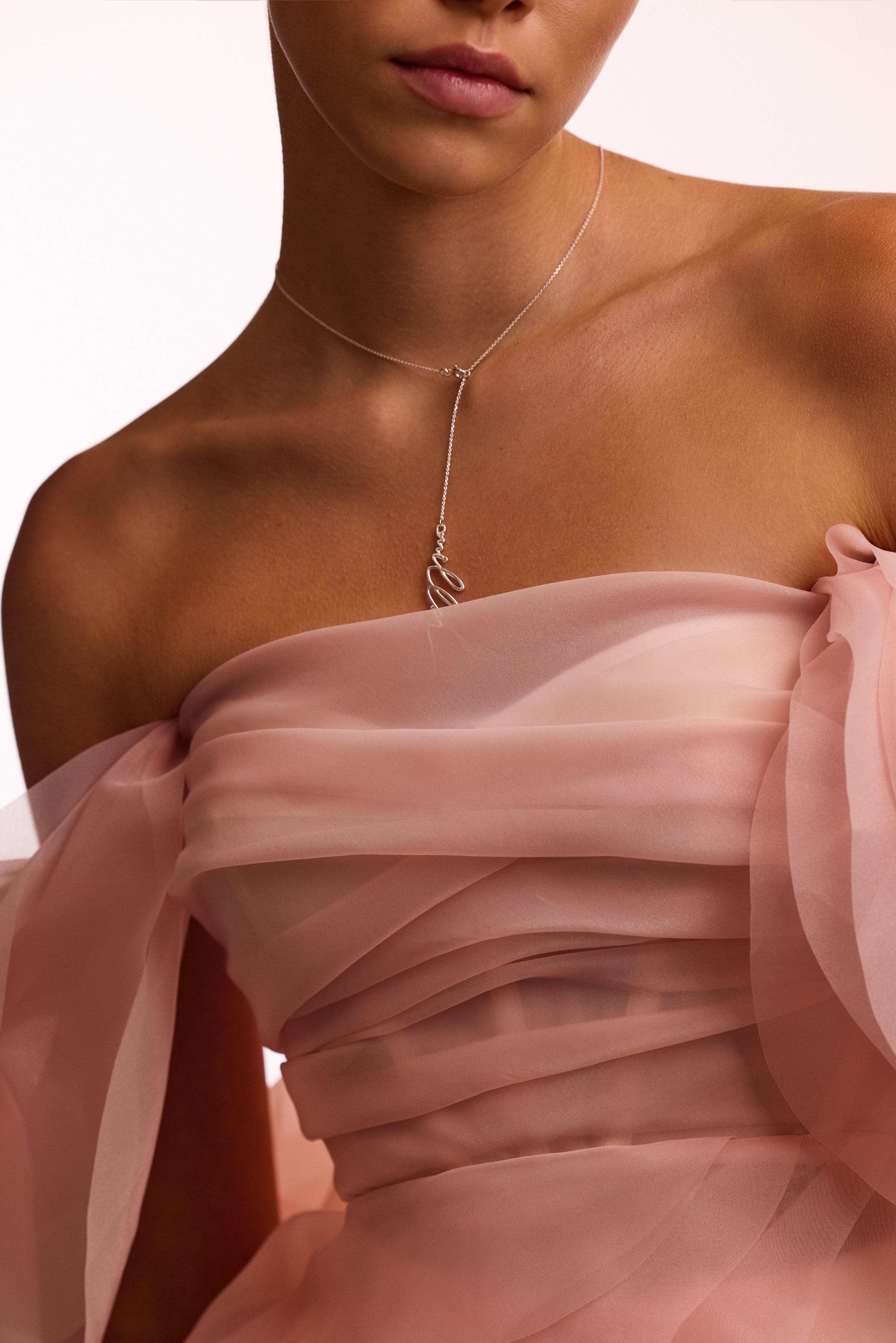 Dreamy off-shoulder blouse with meringue flounces in misty rose, Midnight Walk - Image 12