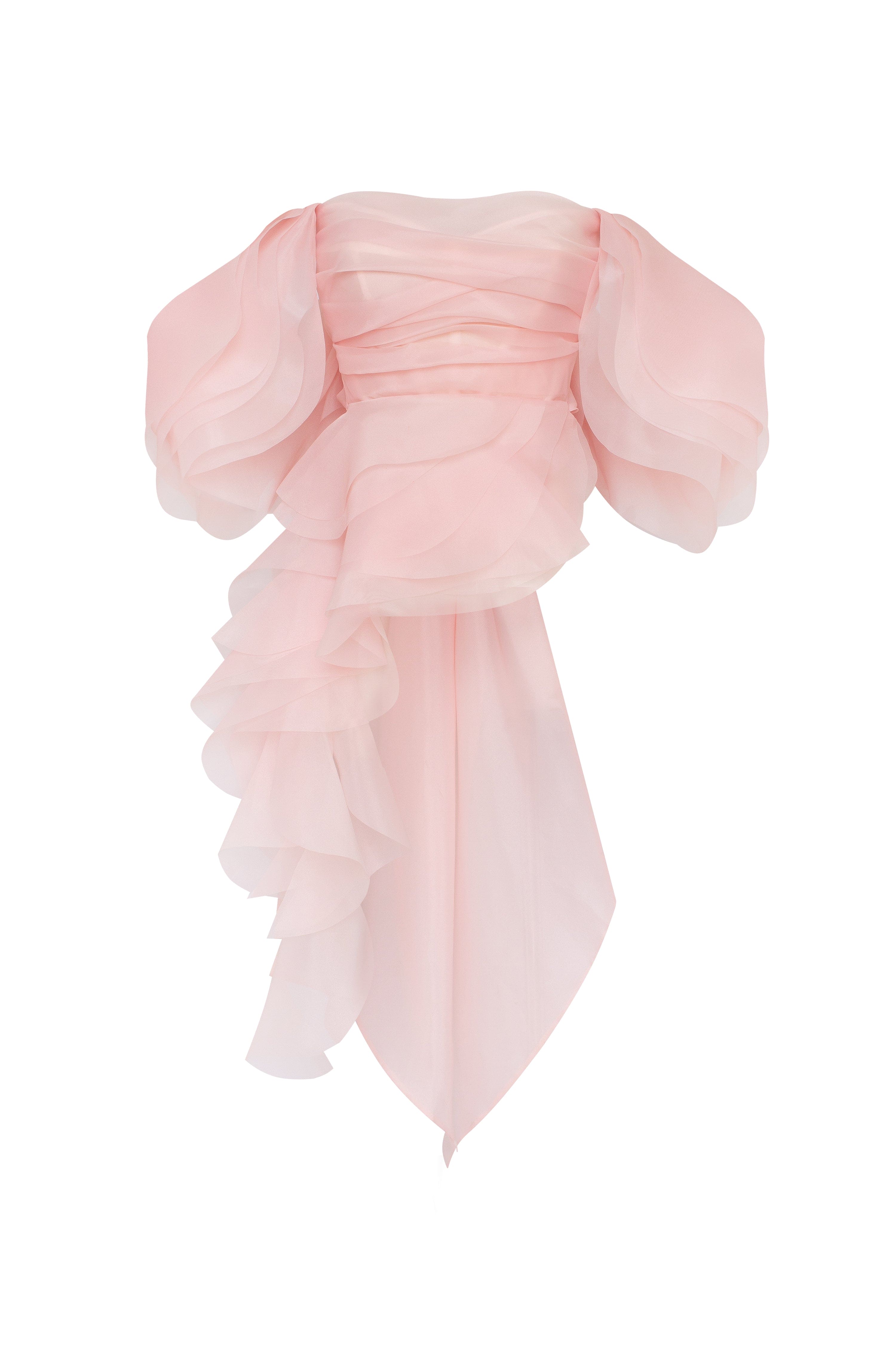 Dreamy off-shoulder blouse with meringue flounces in misty rose, Midnight Walk - Image 9