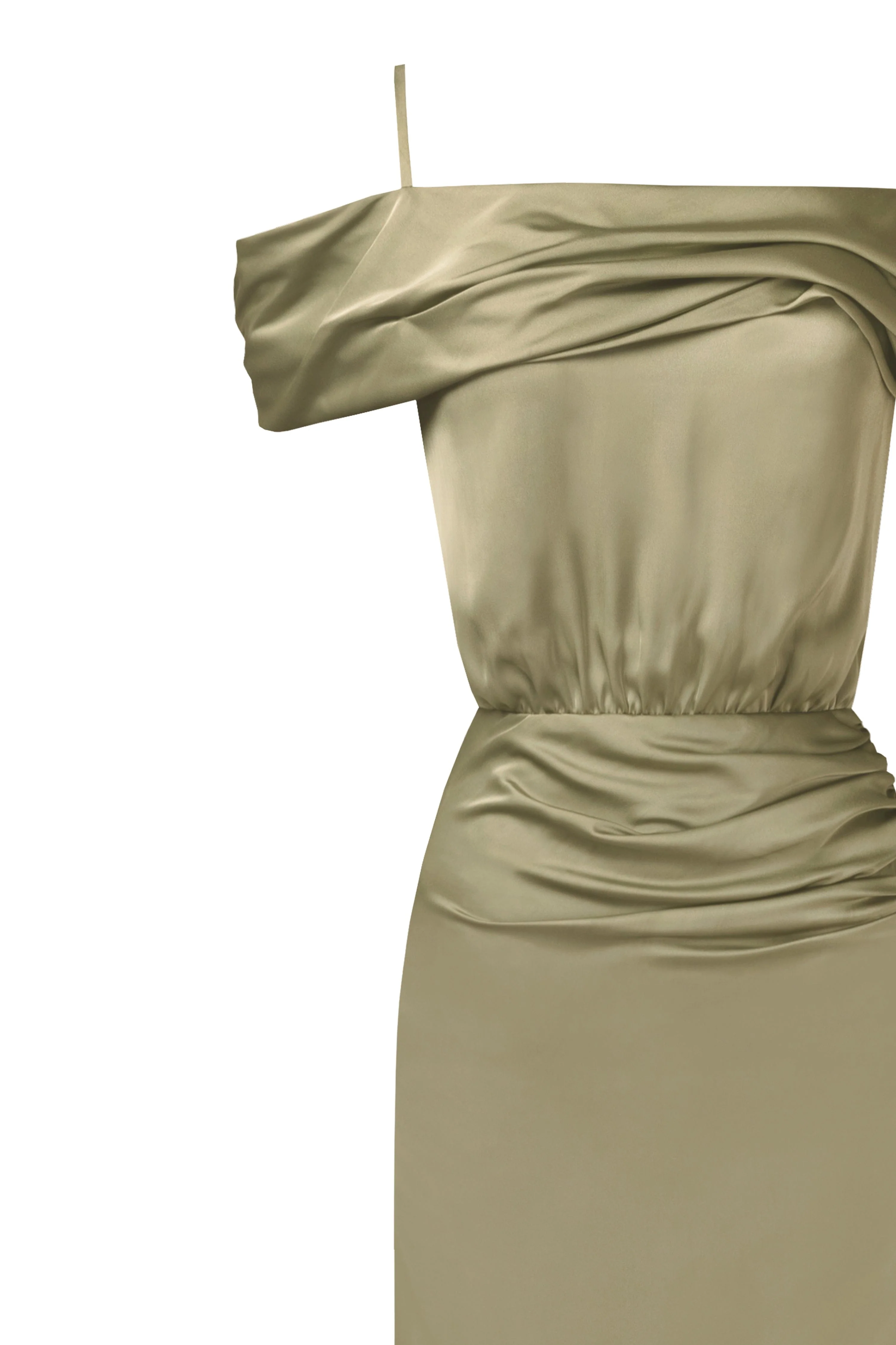 Elegant olive off-the-shoulder silk maxi dress - Image 6