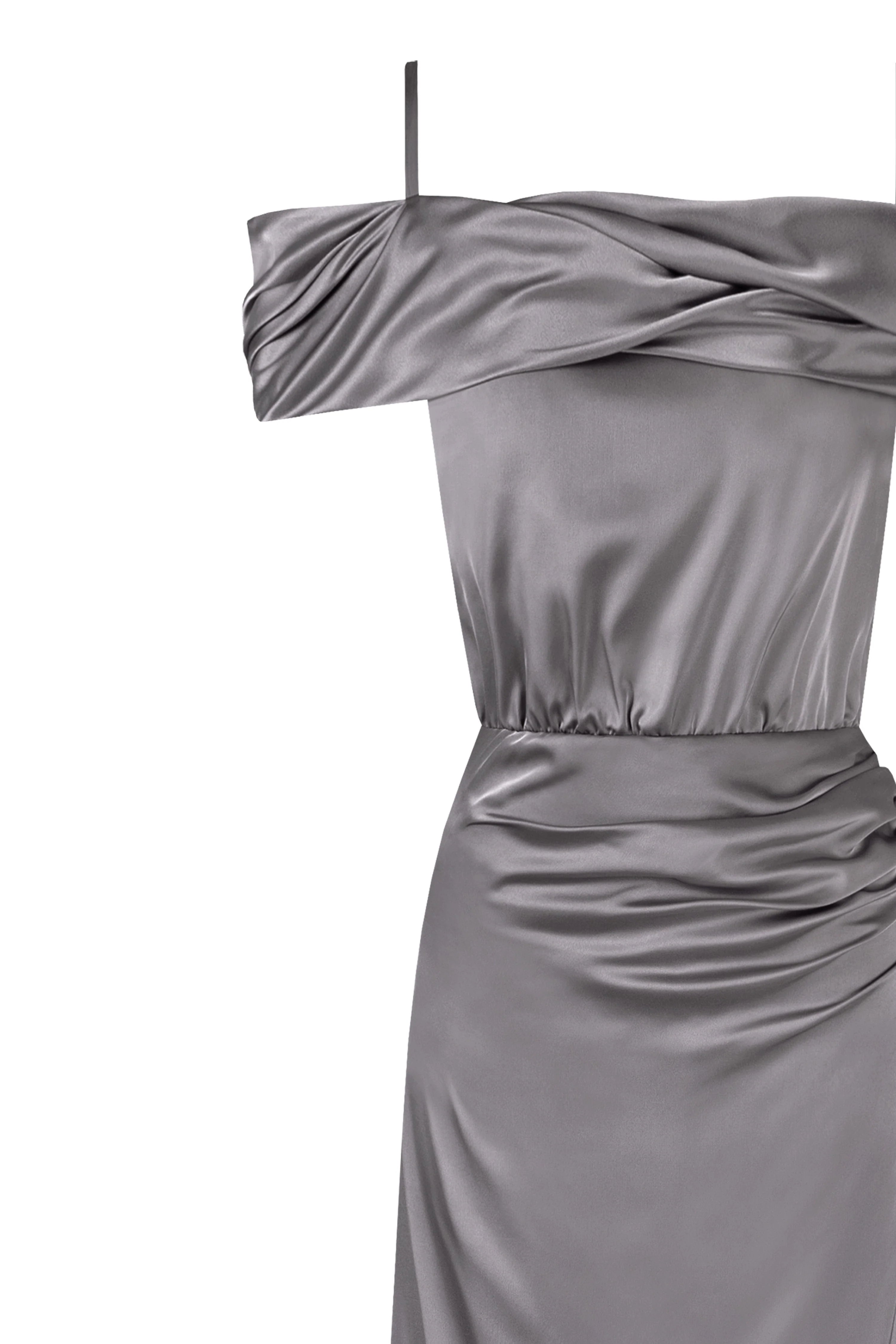 Elegant silver off-the-shoulder silk maxi dress - Image 6
