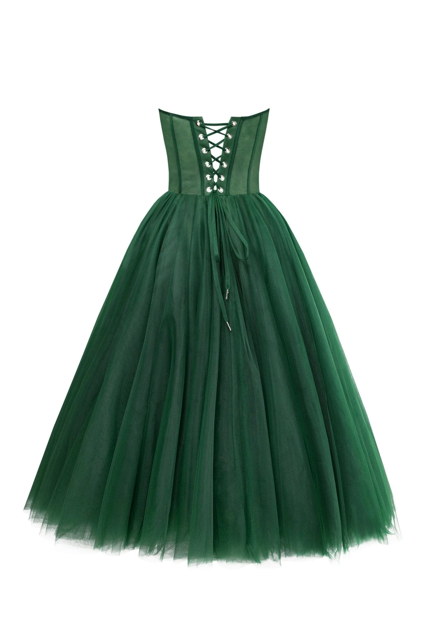 Emerald Green Strapless Puffy Midi Tulle Dress - Image 4