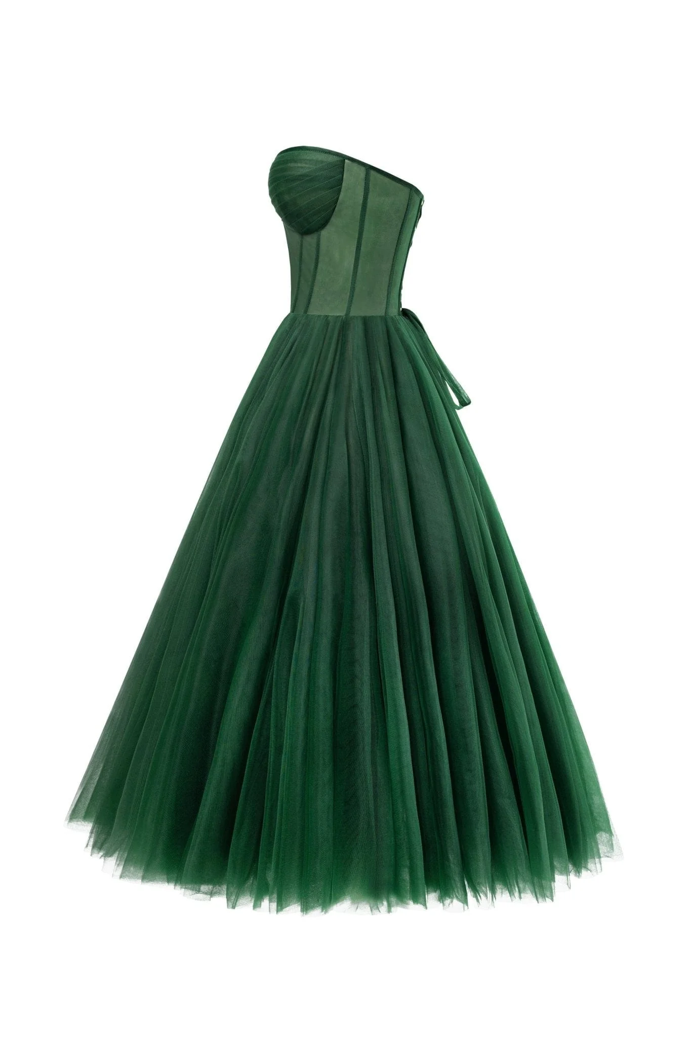 Emerald Green Strapless Puffy Midi Tulle Dress - Image 5