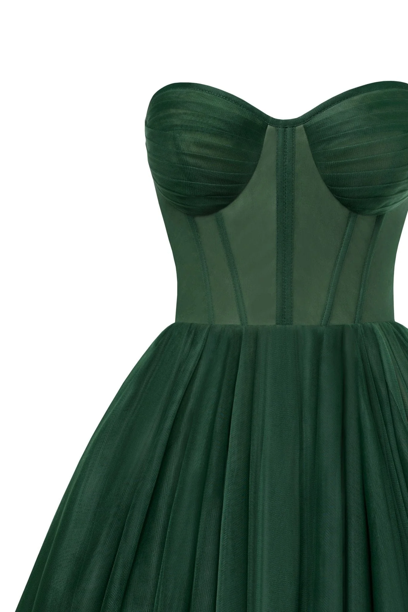 Emerald Green Strapless Puffy Midi Tulle Dress - Image 6