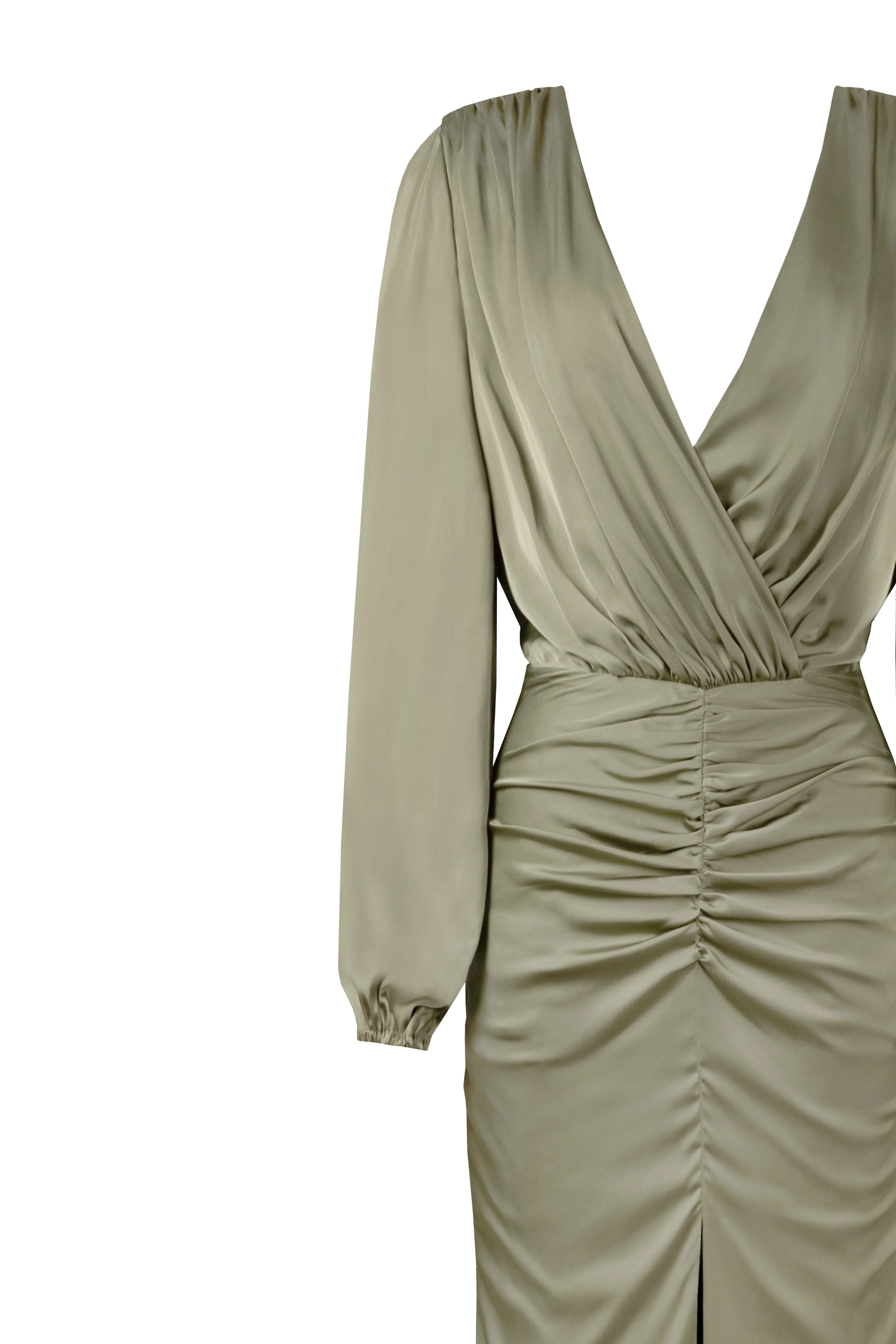 Fancy olive silk maxi evening dress - Image 6