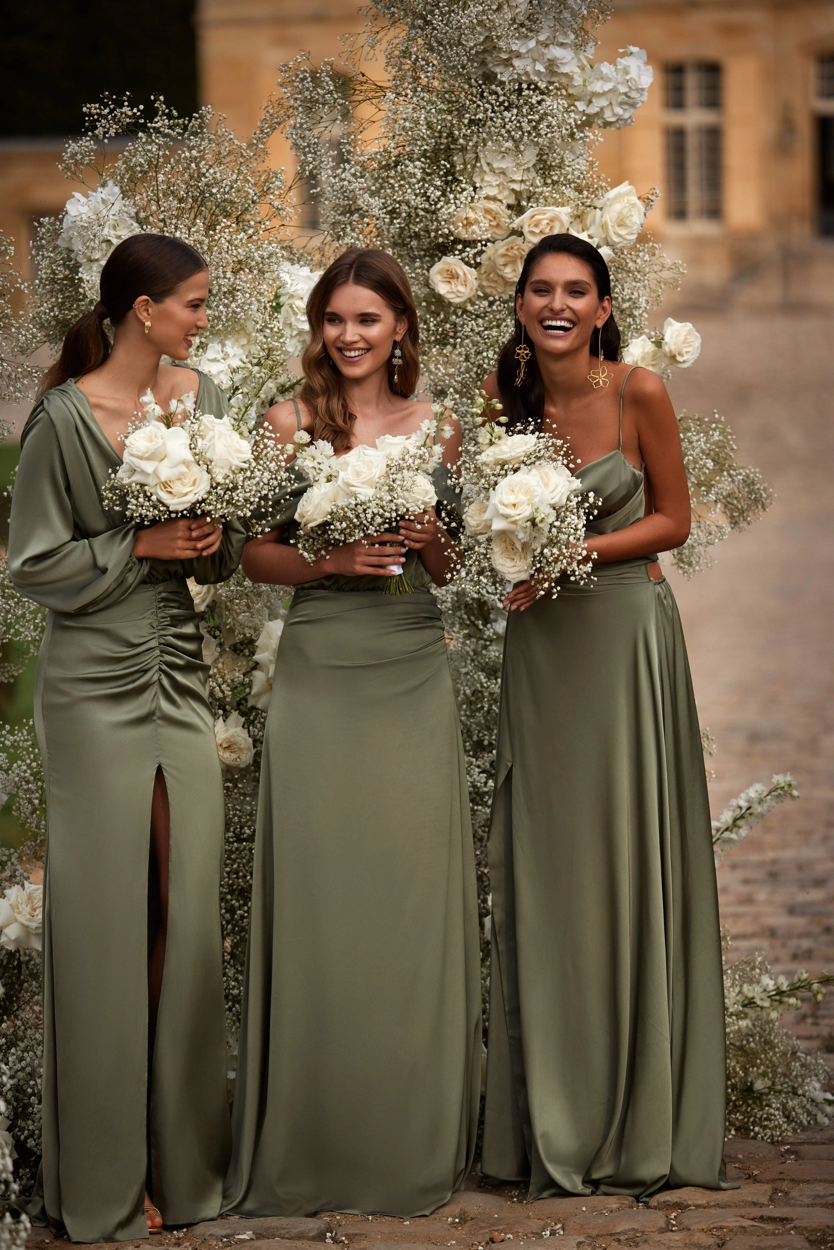 Fancy olive silk maxi evening dress - Image 9