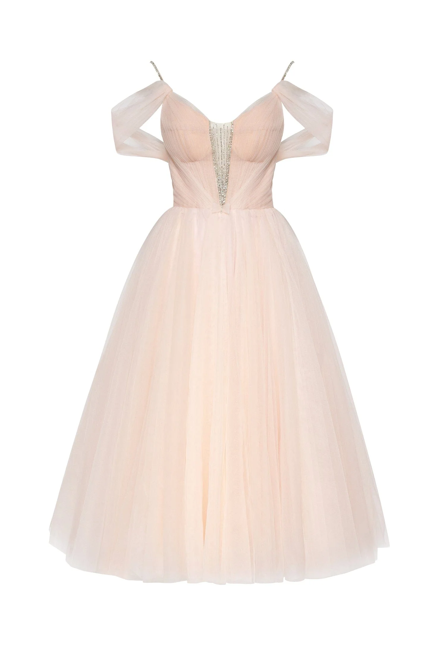 Feminine tulle cocktail dress with the light off-the-shoulder sleeves - Image 2