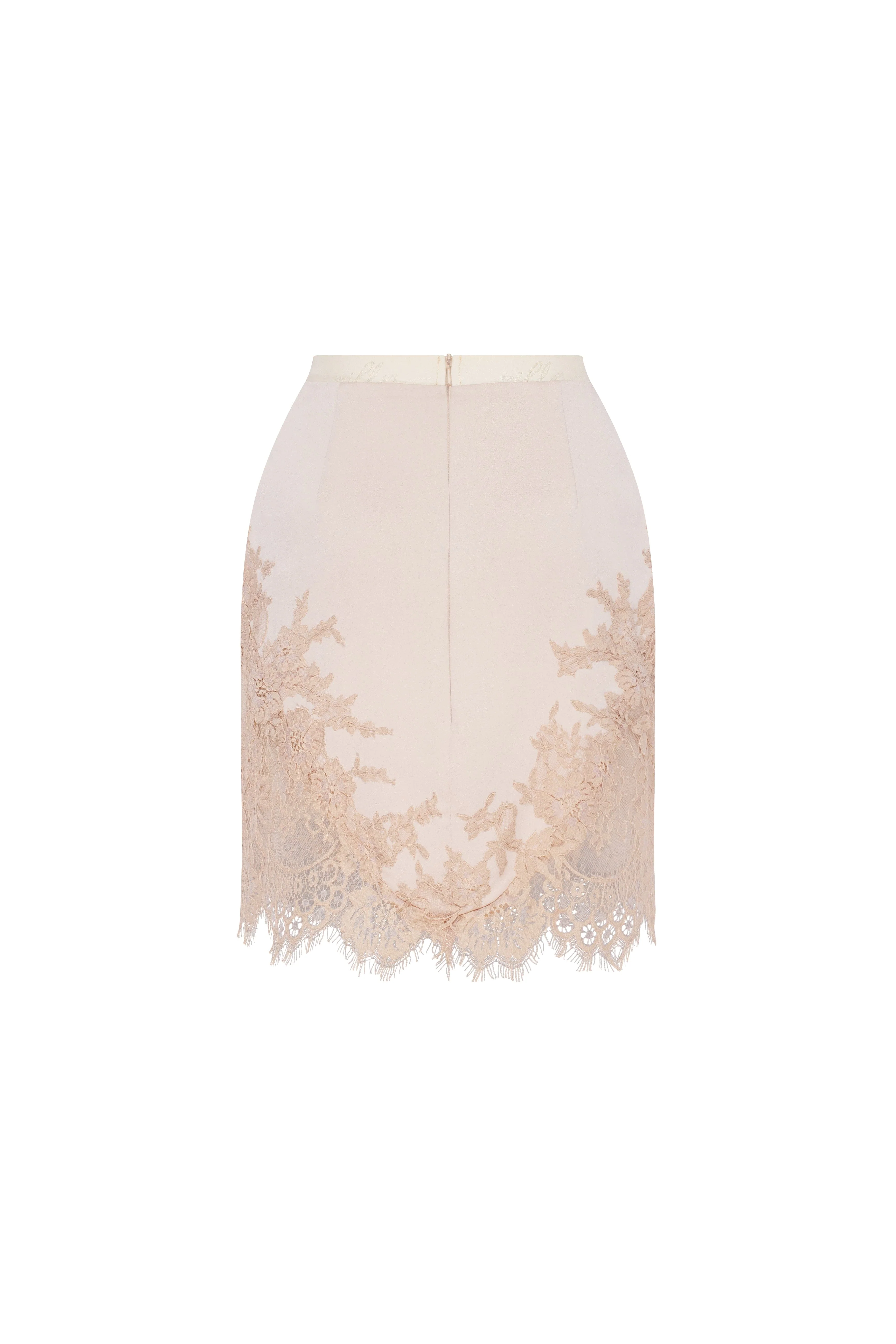 Fitted beige mini skirt adorned with lace, Parisienne - Image 4