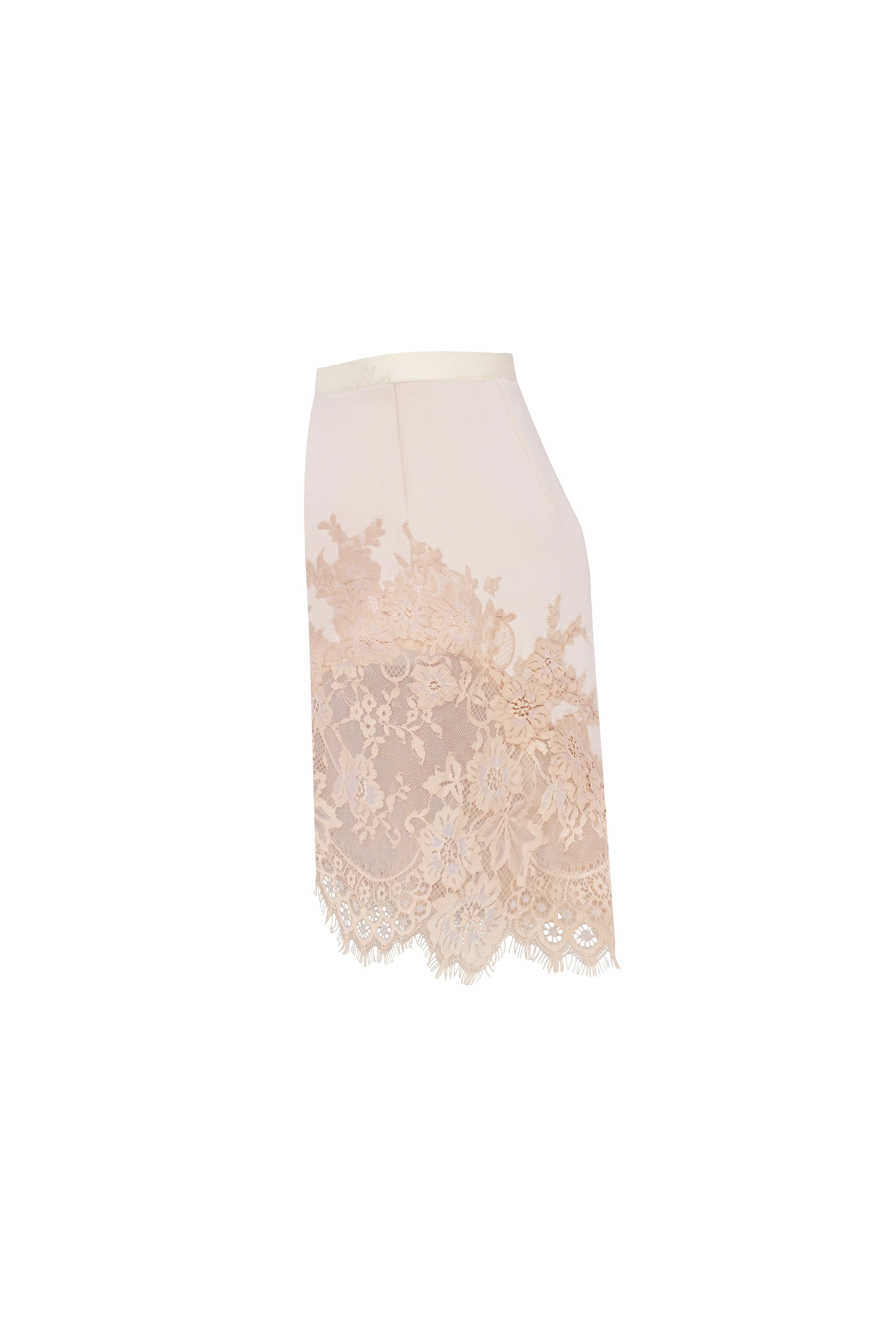 Fitted beige mini skirt adorned with lace, Parisienne - Image 5